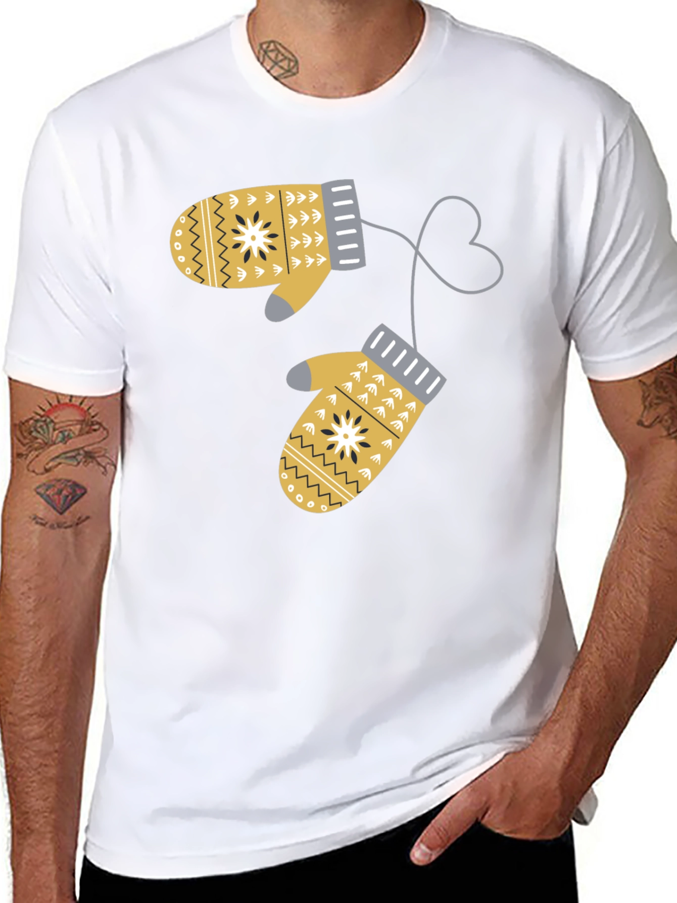 Black Winter Mittens Graphic T-Shirt view 8