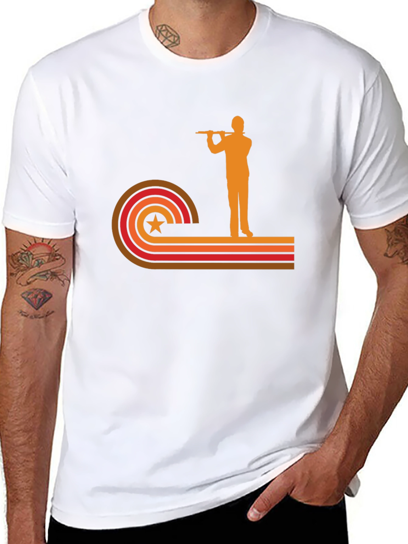 Black Retro Flute Player Graphic Tee view 8