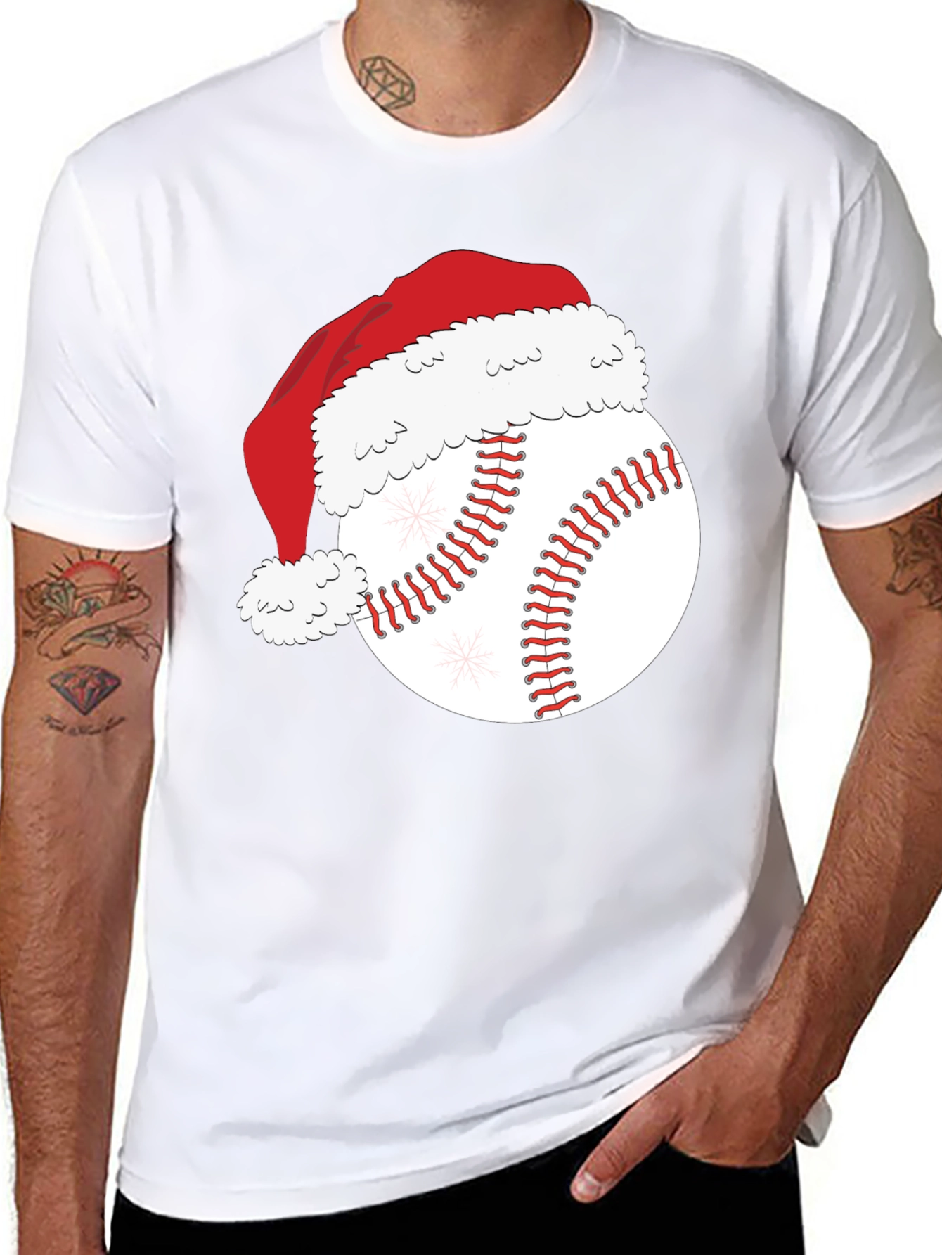 Black Festive Baseball Santa Hat T-Shirt view 8