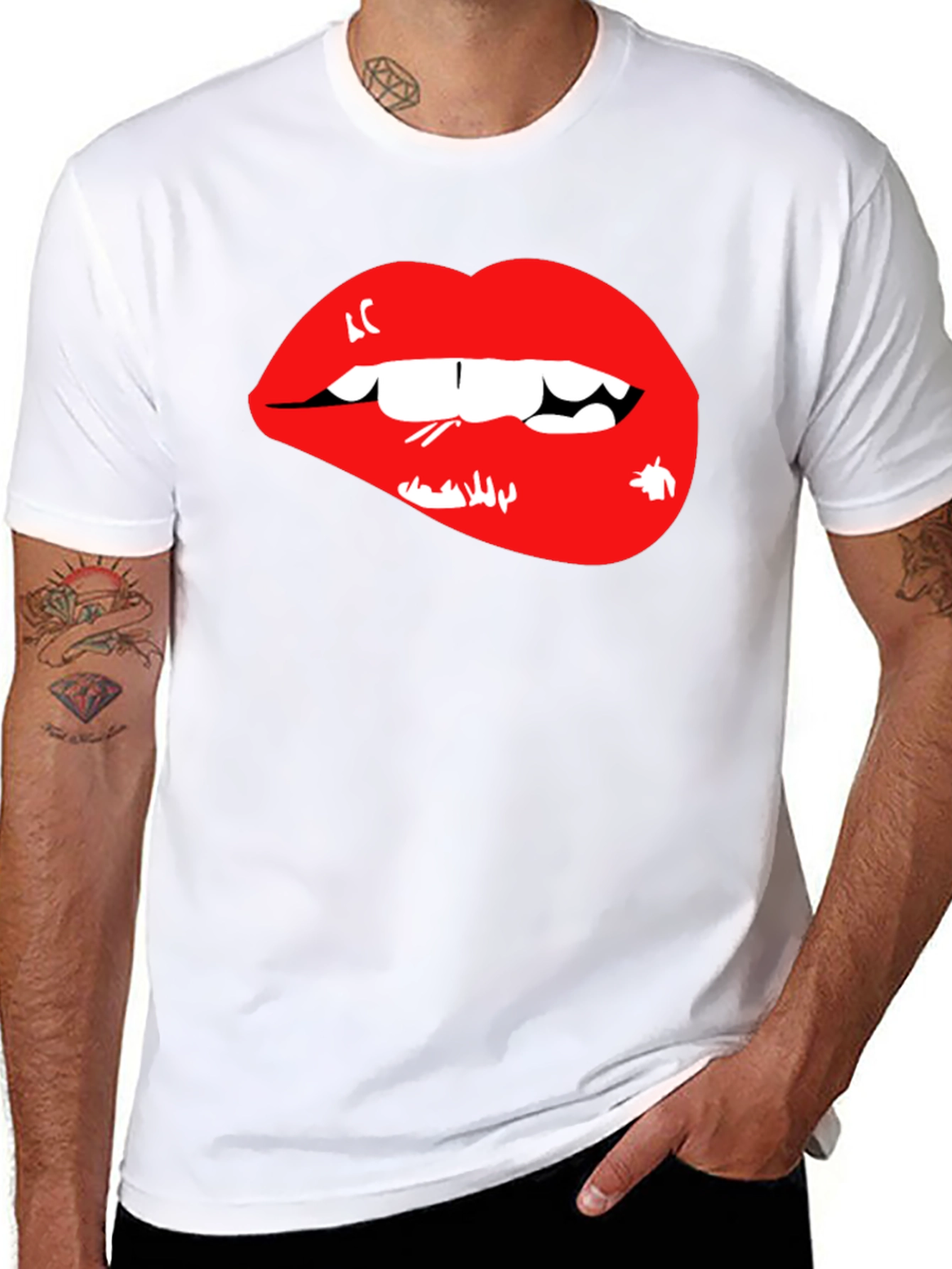 Black Red Lips Graphic Black T-Shirt view 8