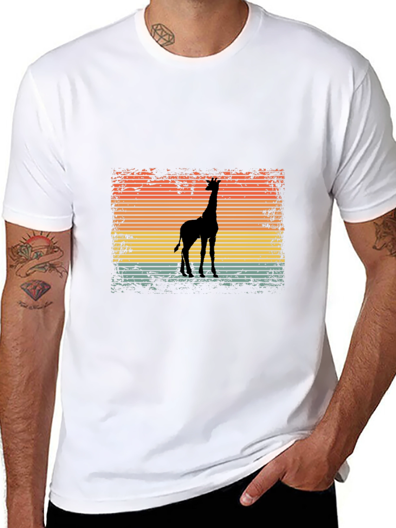 Black Retro Giraffe Sunset Graphic T-Shirt view 8