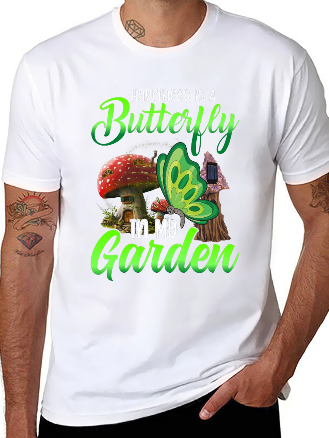 Black Happiness Butterfly Garden Black T-Shirt view 8