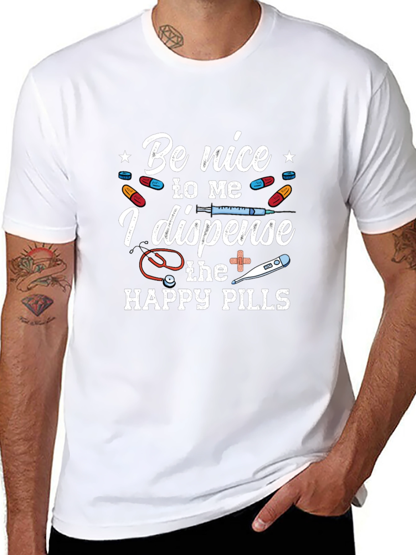 Black Funny "Happy Pills" Graphic T-Shirt view 8