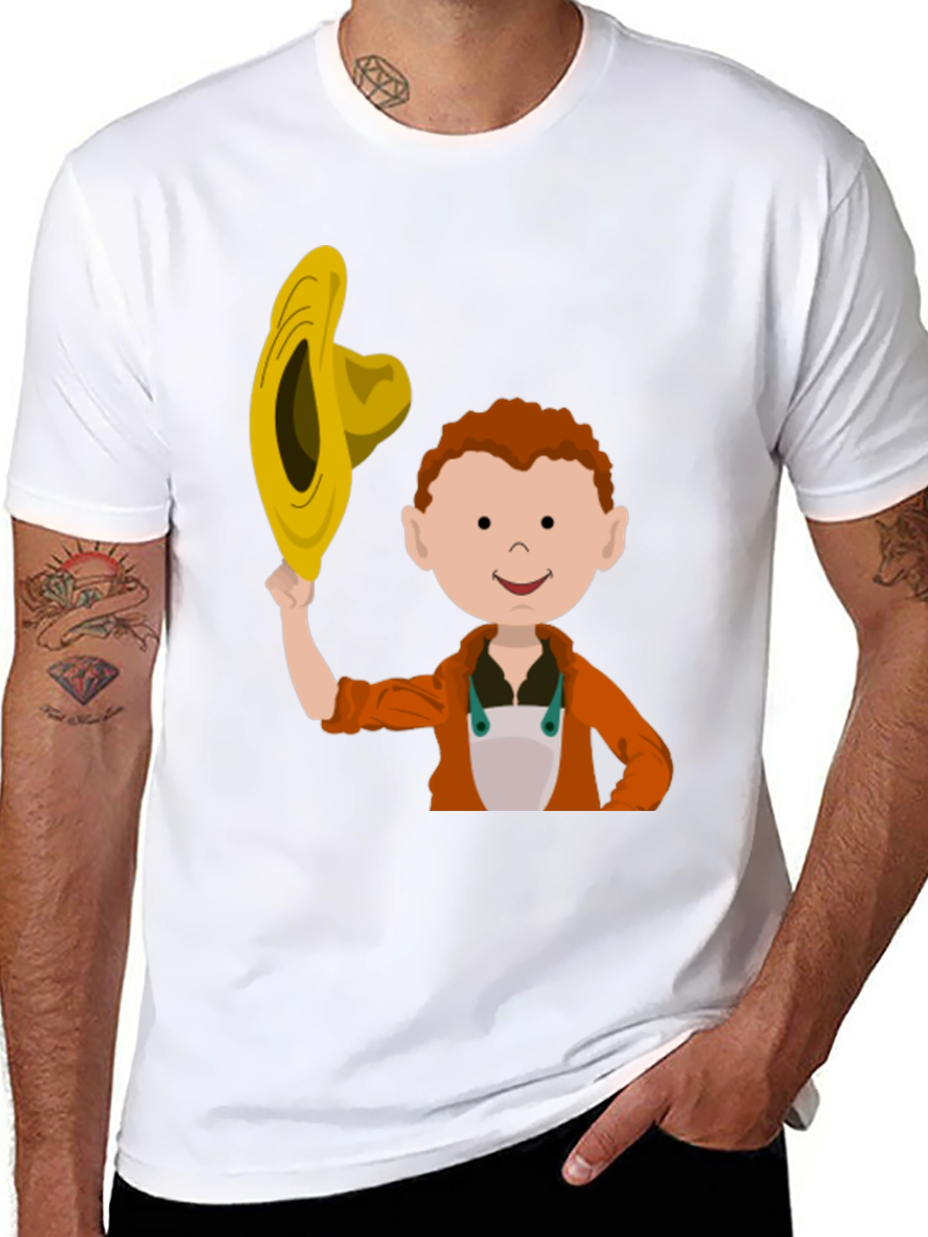 Black Cartoon Farmer Graphic T-Shirt view 8