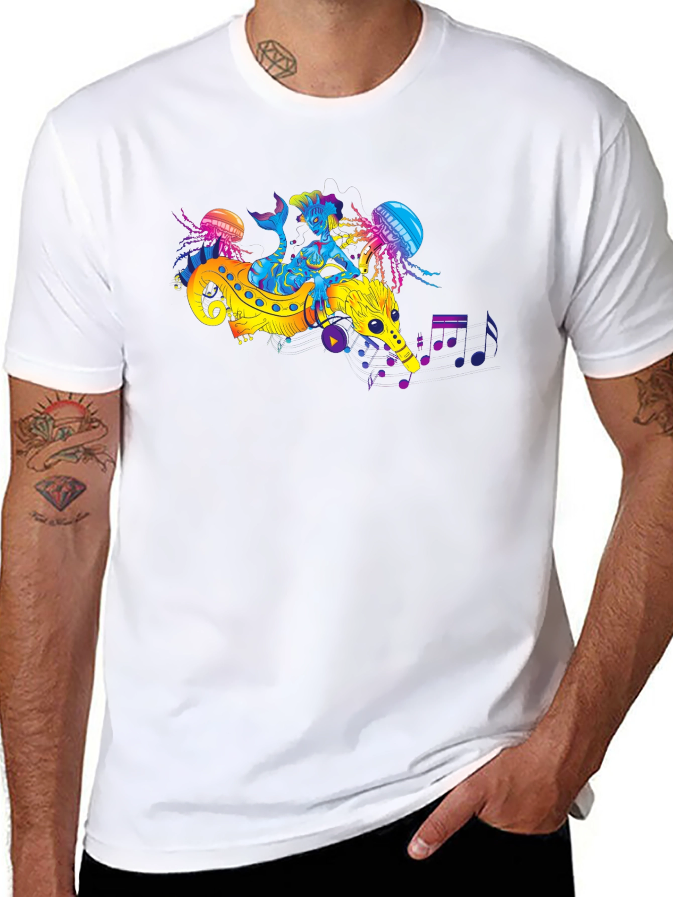 Black Sea Serpent Mermaid Music T-Shirt view 8