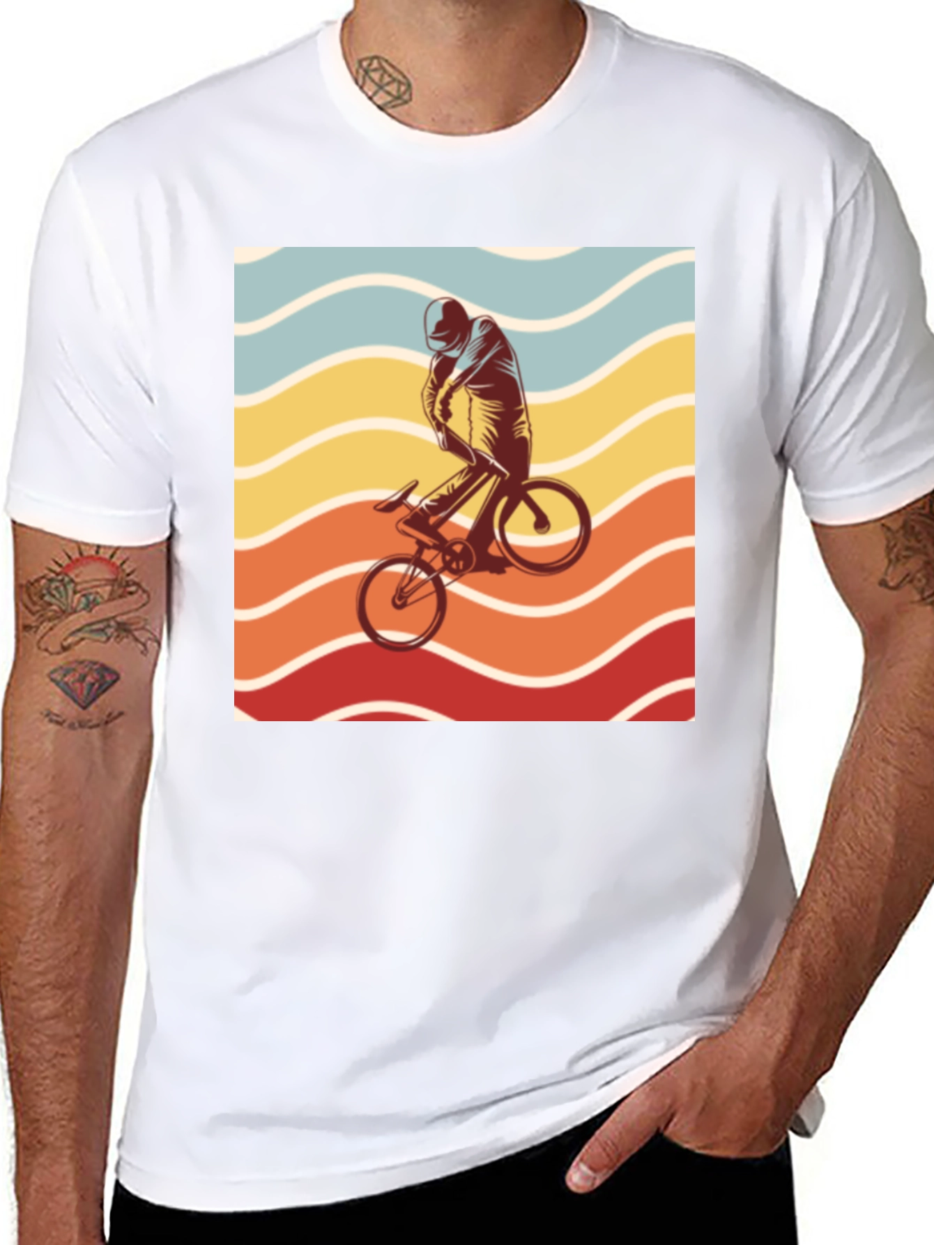 Black Retro Sunset Cyclist Graphic Tee - Black view 8