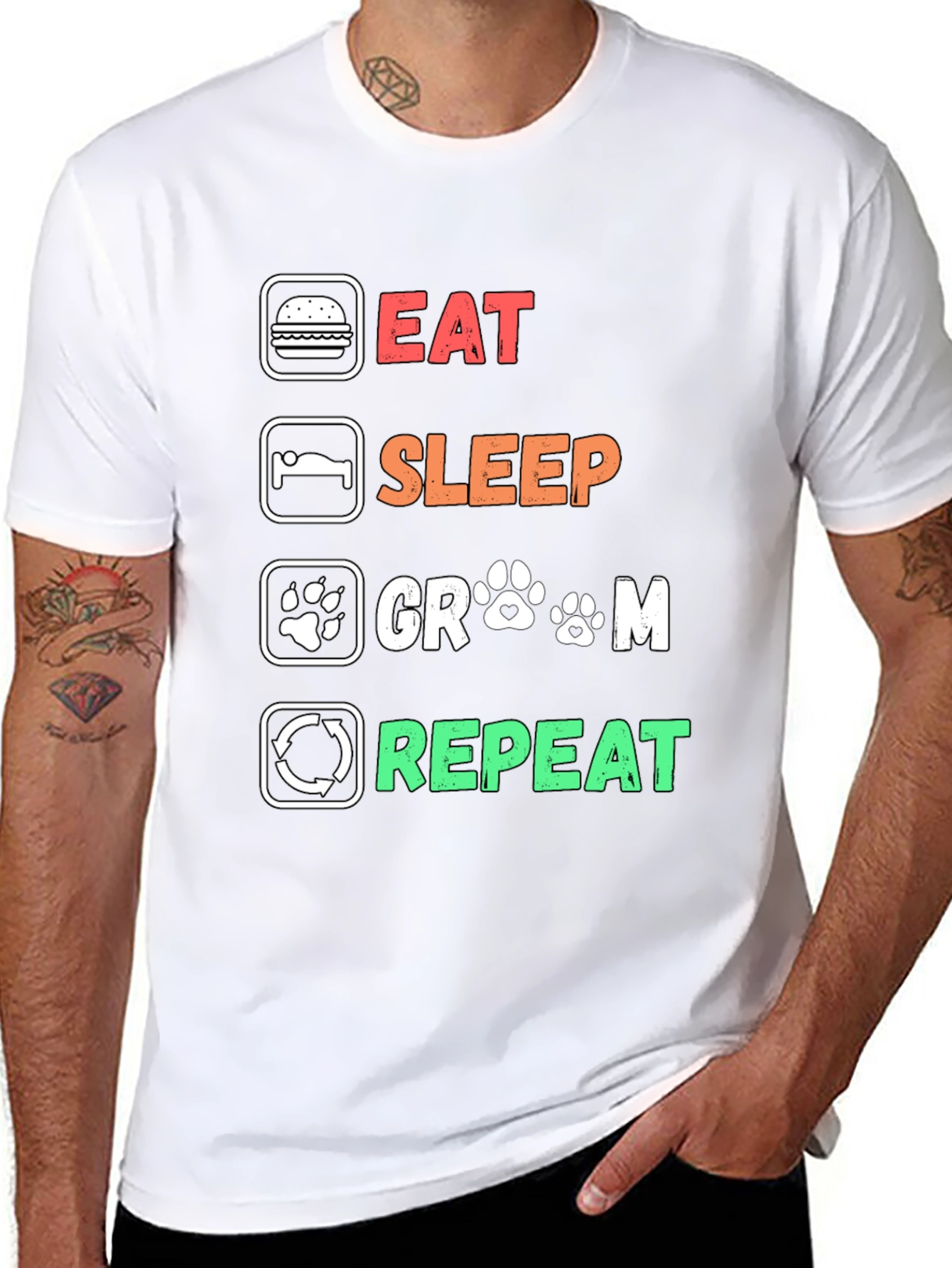 Black Eat Sleep Groom Repeat T-Shirt - Dog Grooming Lover Tee view 8