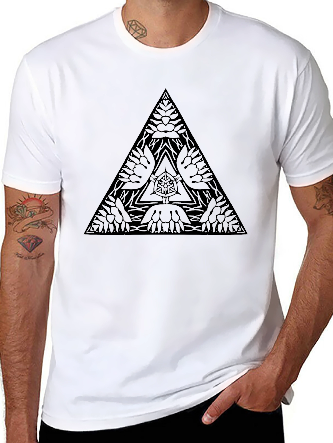 Black Geometric Triangle Graphic Tee - Black view 8