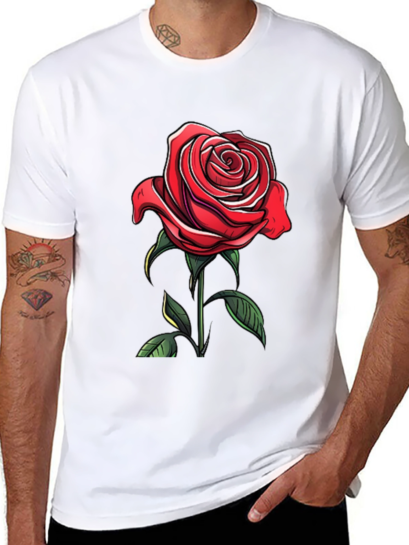 Black Red Rose Graphic Tee - Elegant Floral Design view 8