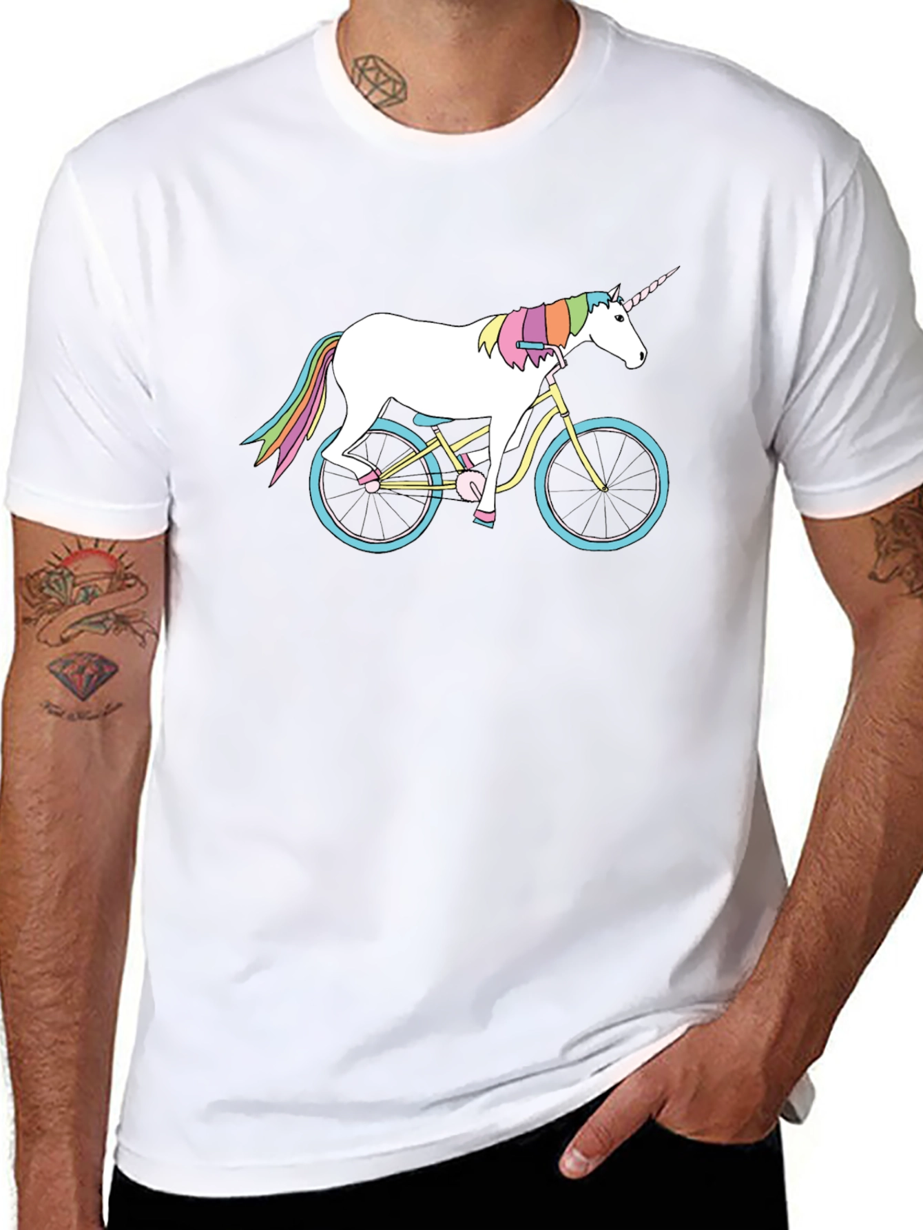 Black Unicorn on Bike Graphic T-Shirt - Unique Design view 8