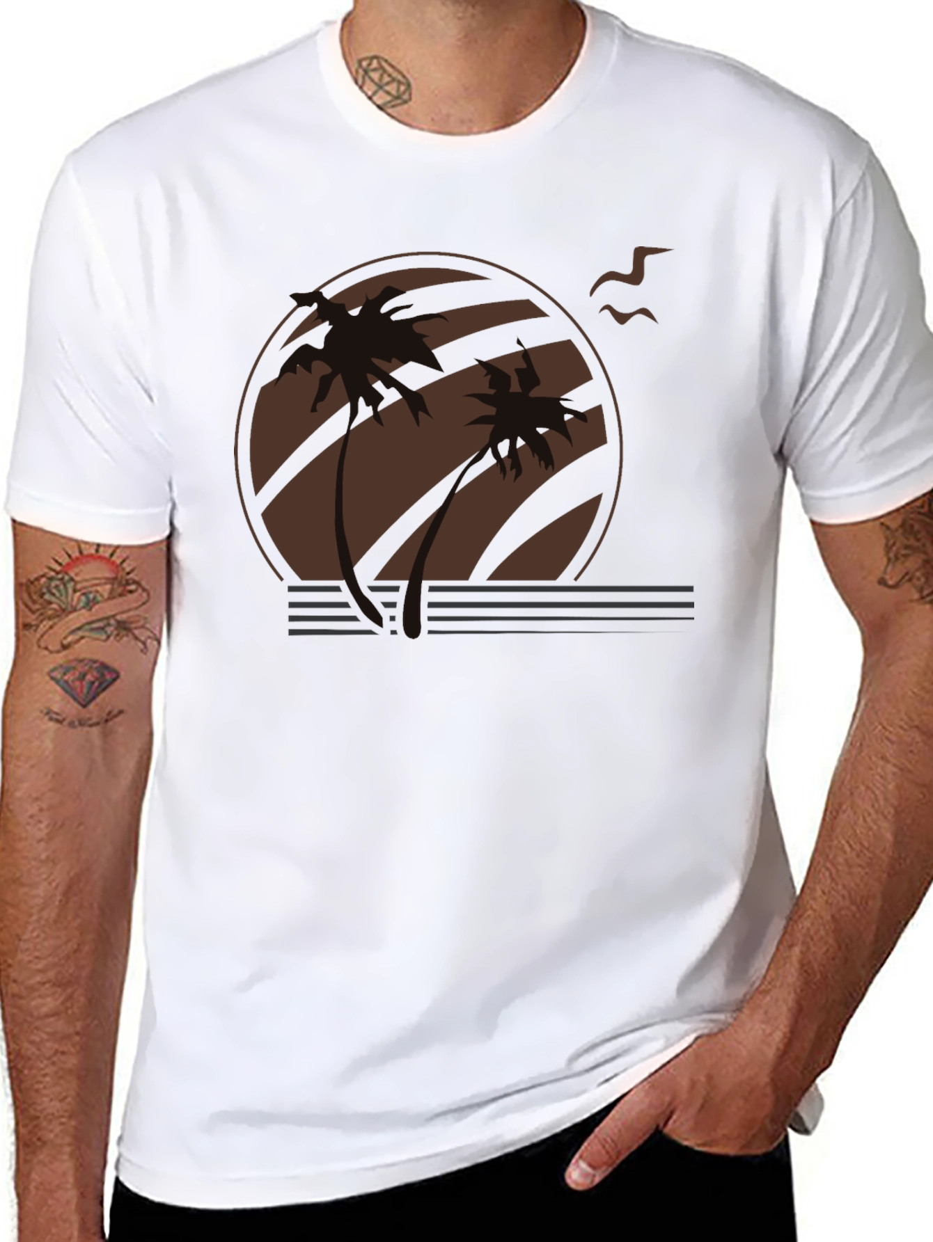 Black Sunset Palm Tree Graphic Tee - Retro Style view 8
