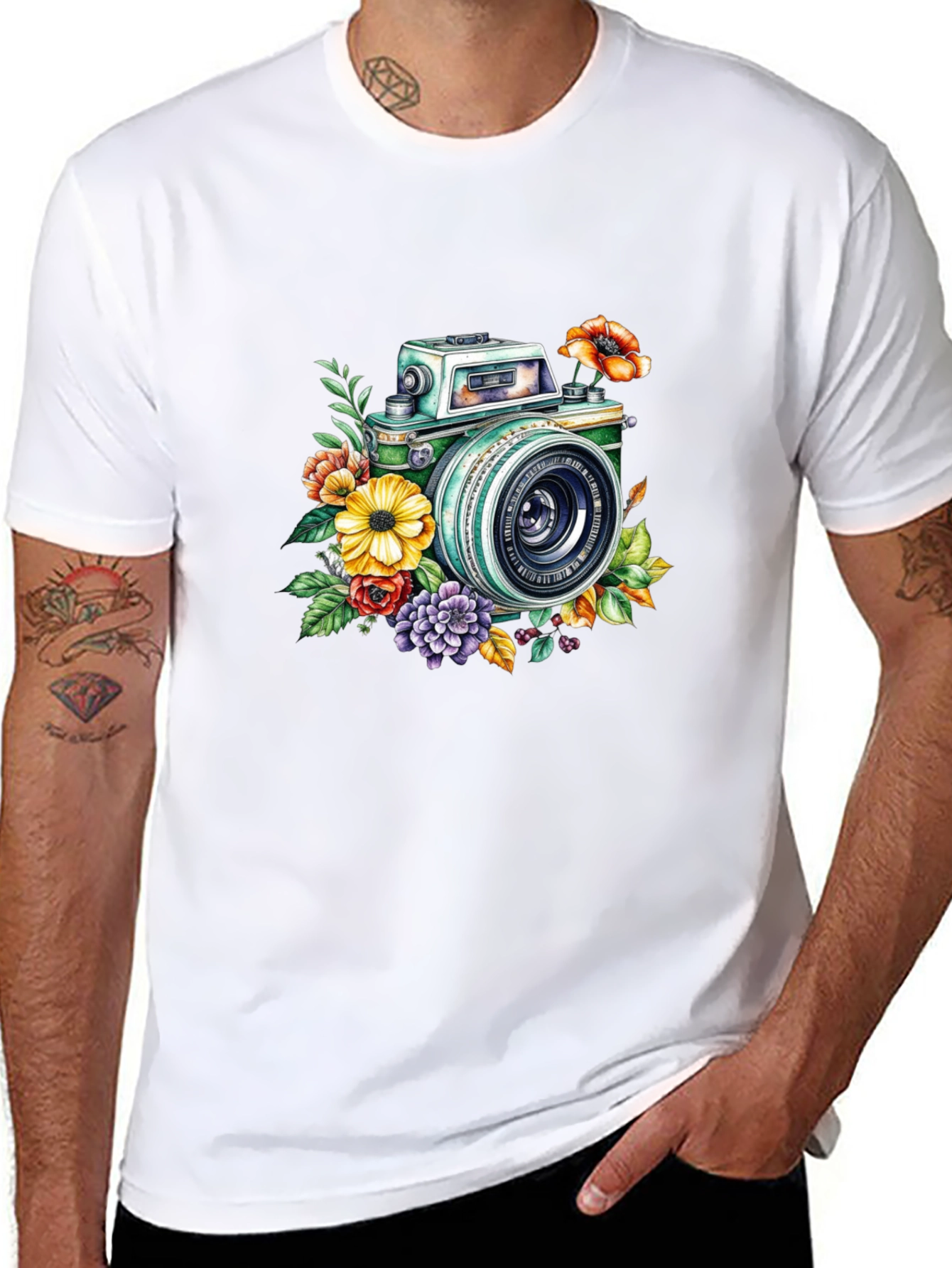 Black Floral Camera Graphic Tee - Vintage Style view 8