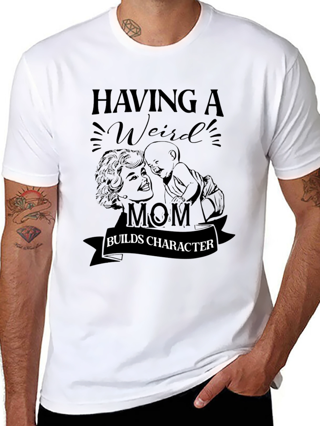 Black Weird Mom Builds Character Black T-Shirt view 8