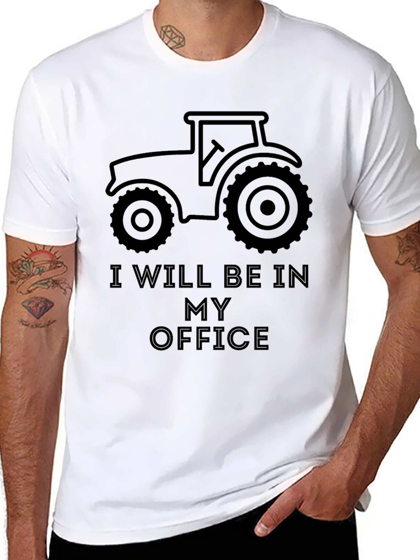 Black Tractor Office Funny Farm T-Shirt view 8