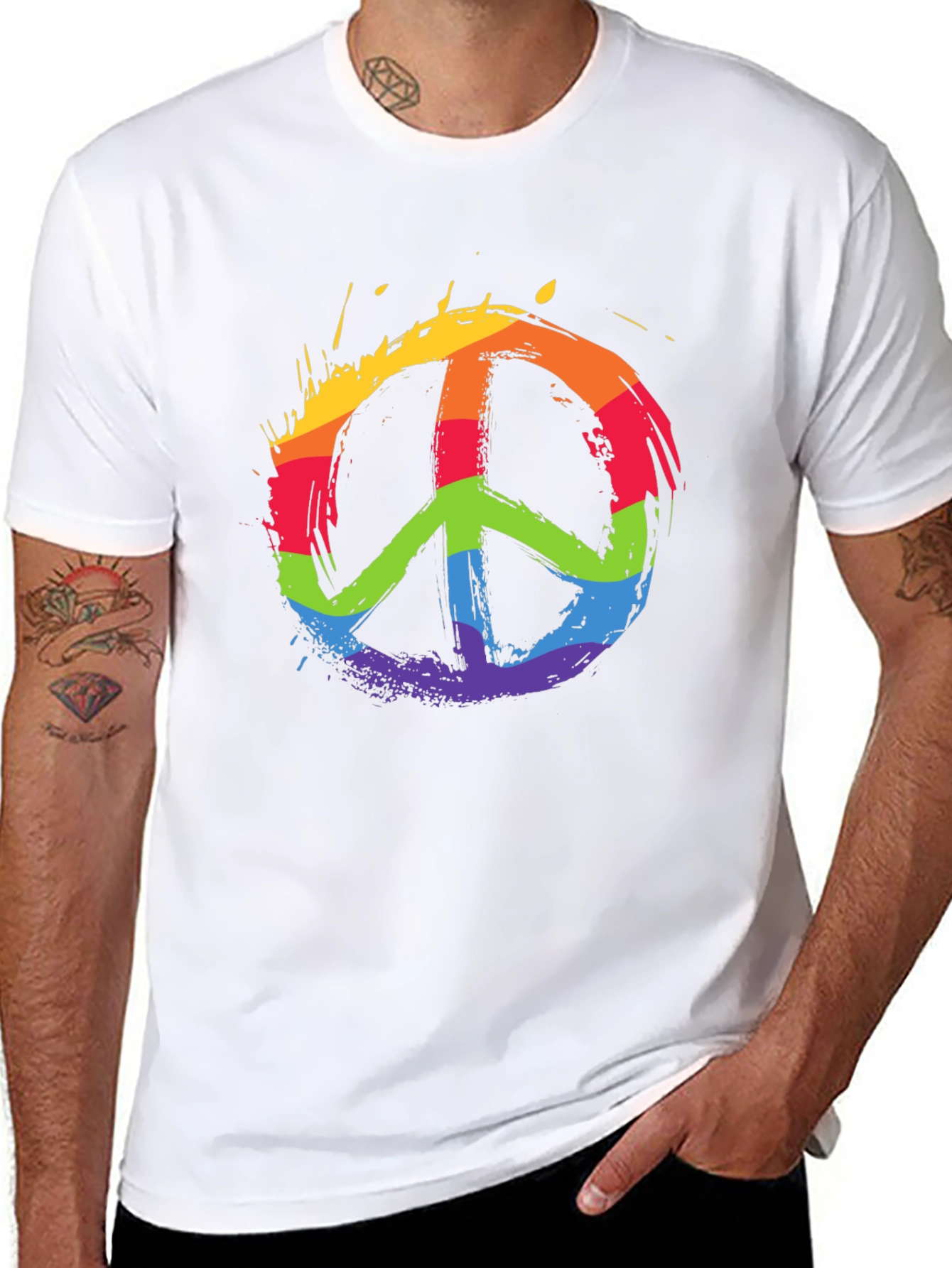 Black Rainbow Peace Sign Graphic T-Shirt view 8