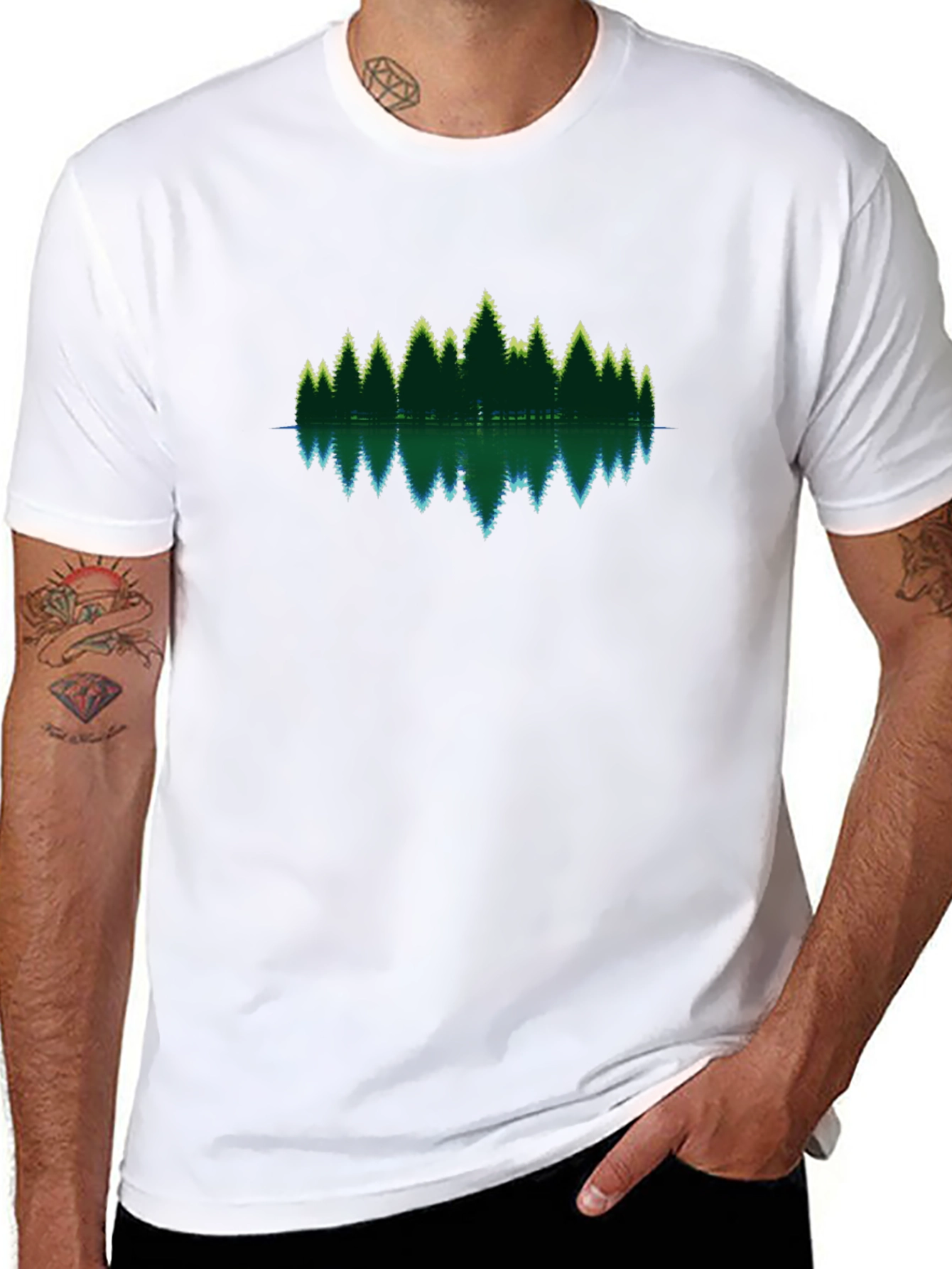 Black Nature Reflective Forest Graphic T-Shirt view 8