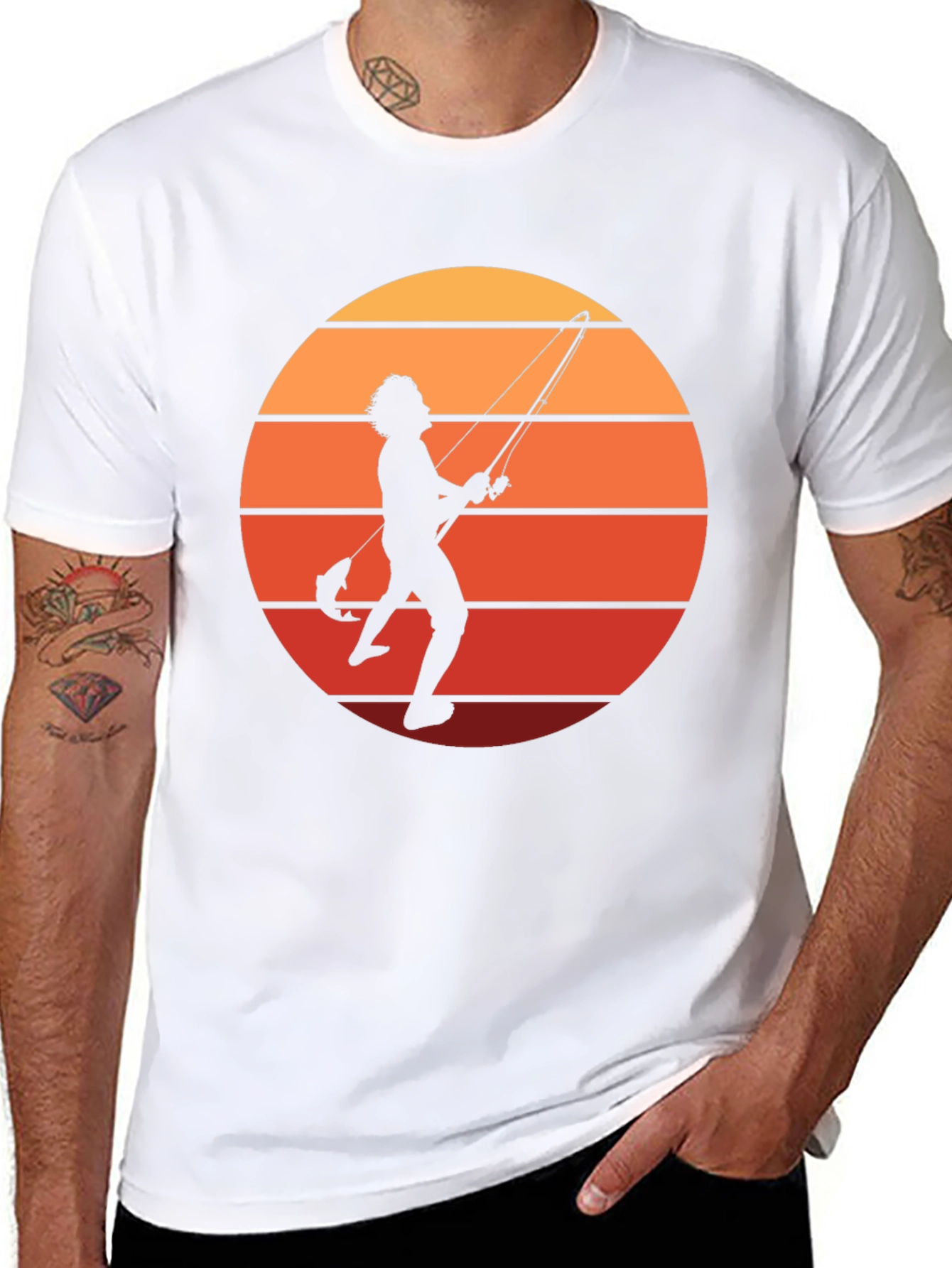 Black Retro Fishing T-Shirt - Sunset Silhouette view 8