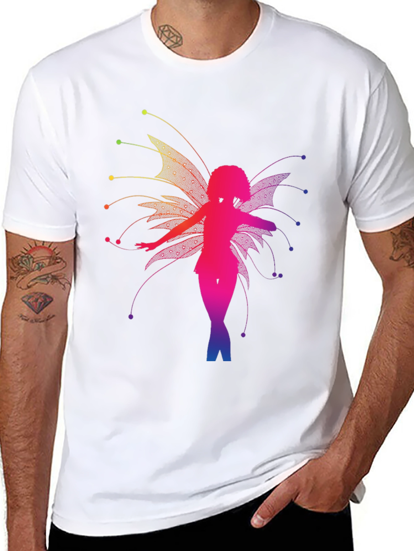 Rainbow Fairy Graphic Black T-Shirt - 8