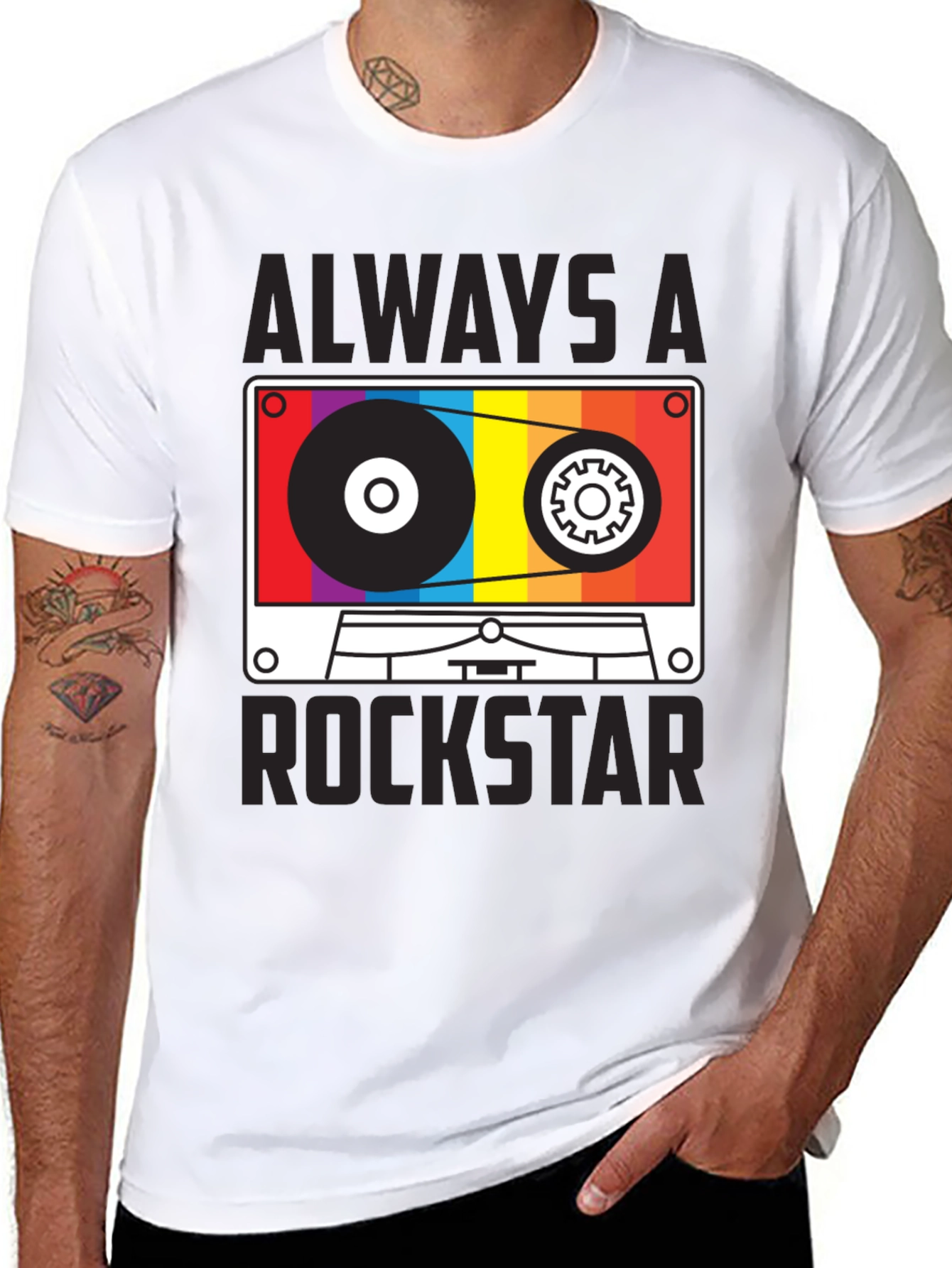 Black Always A Rockstar Cassette Graphic Tee view 8