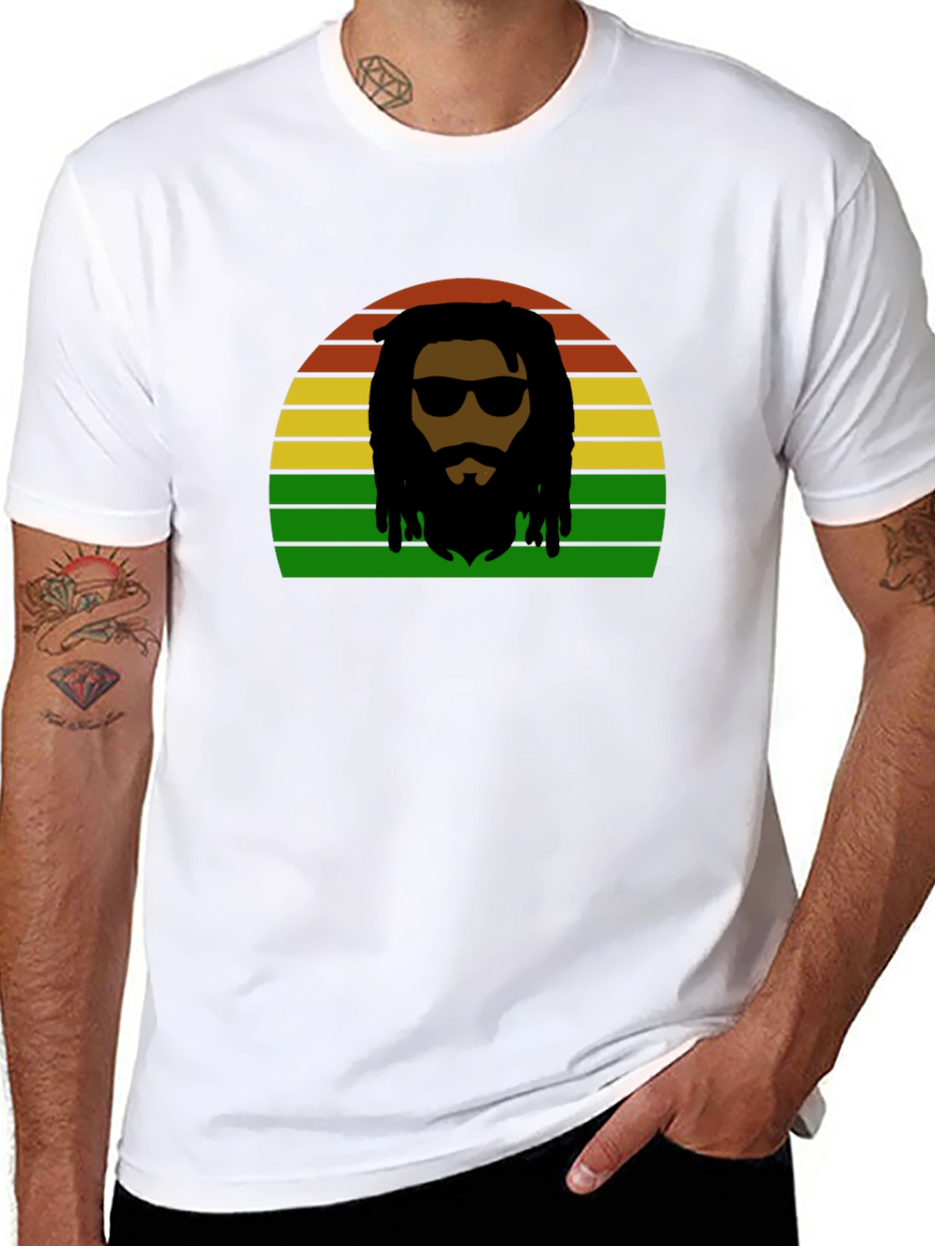 Rasta Man Retro Sunset T-Shirt - Reggae Vibes - 8