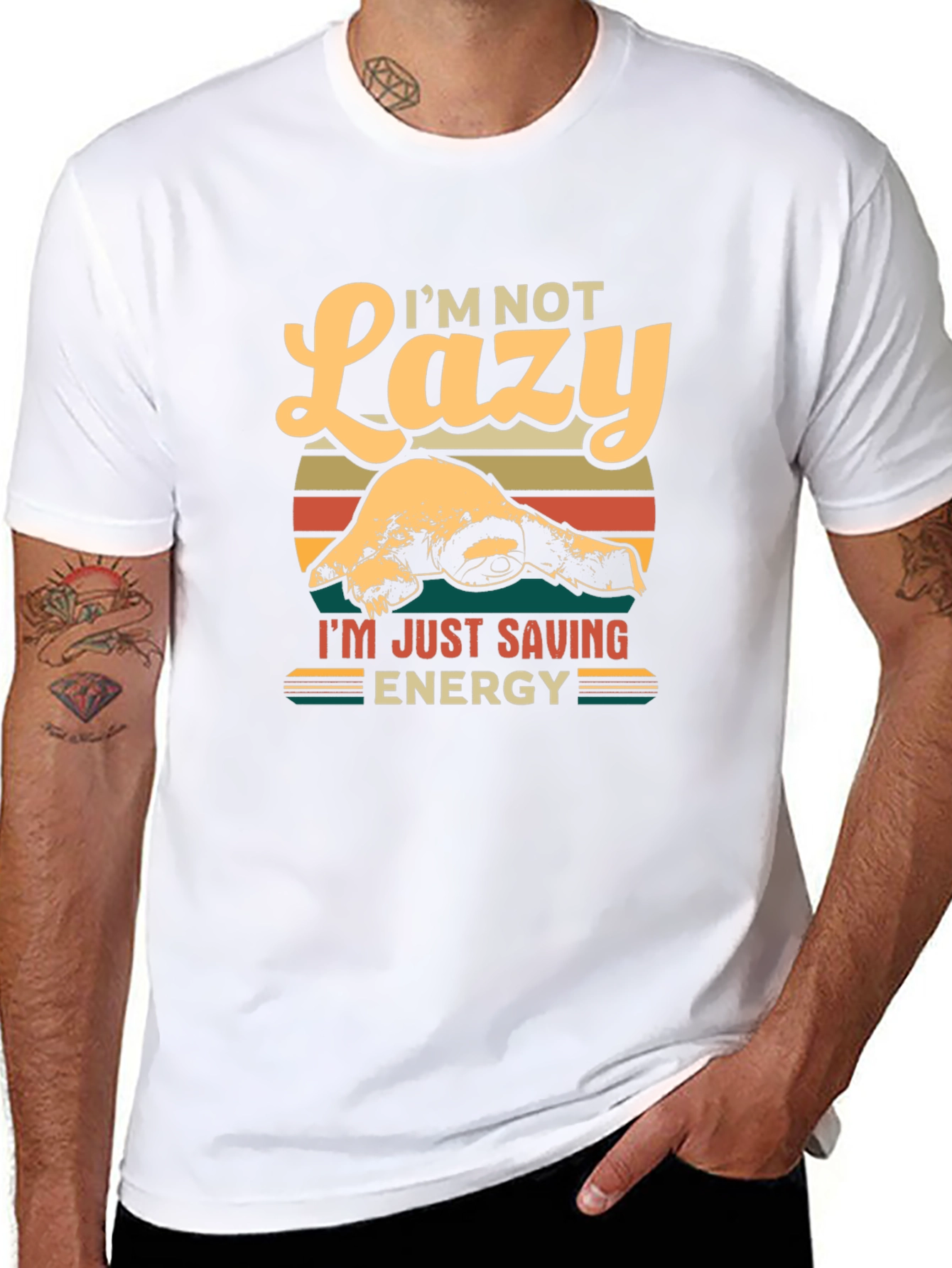 Black Lazy Sloth Energy Saving Graphic T-Shirt view 8