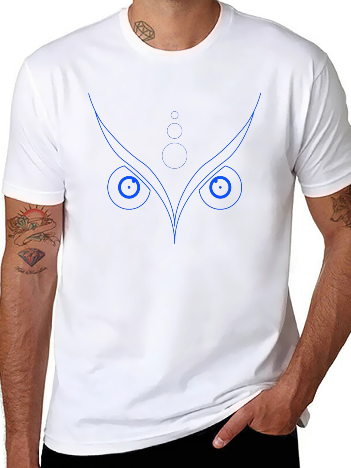 Black Geometric Owl Graphic Print Crew Neck T-Shirt view 8