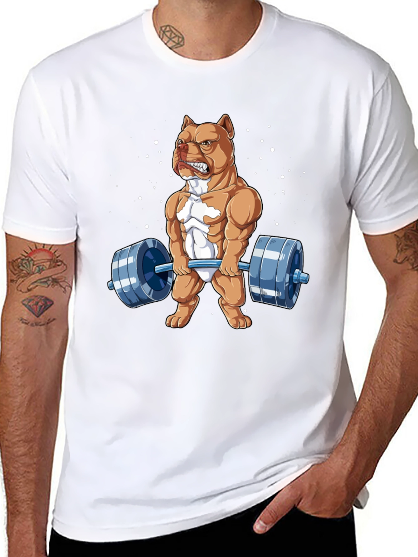 Black Weightlifting Pitbull Graphic Tee - Bodybuilding Dog Shirt view 8