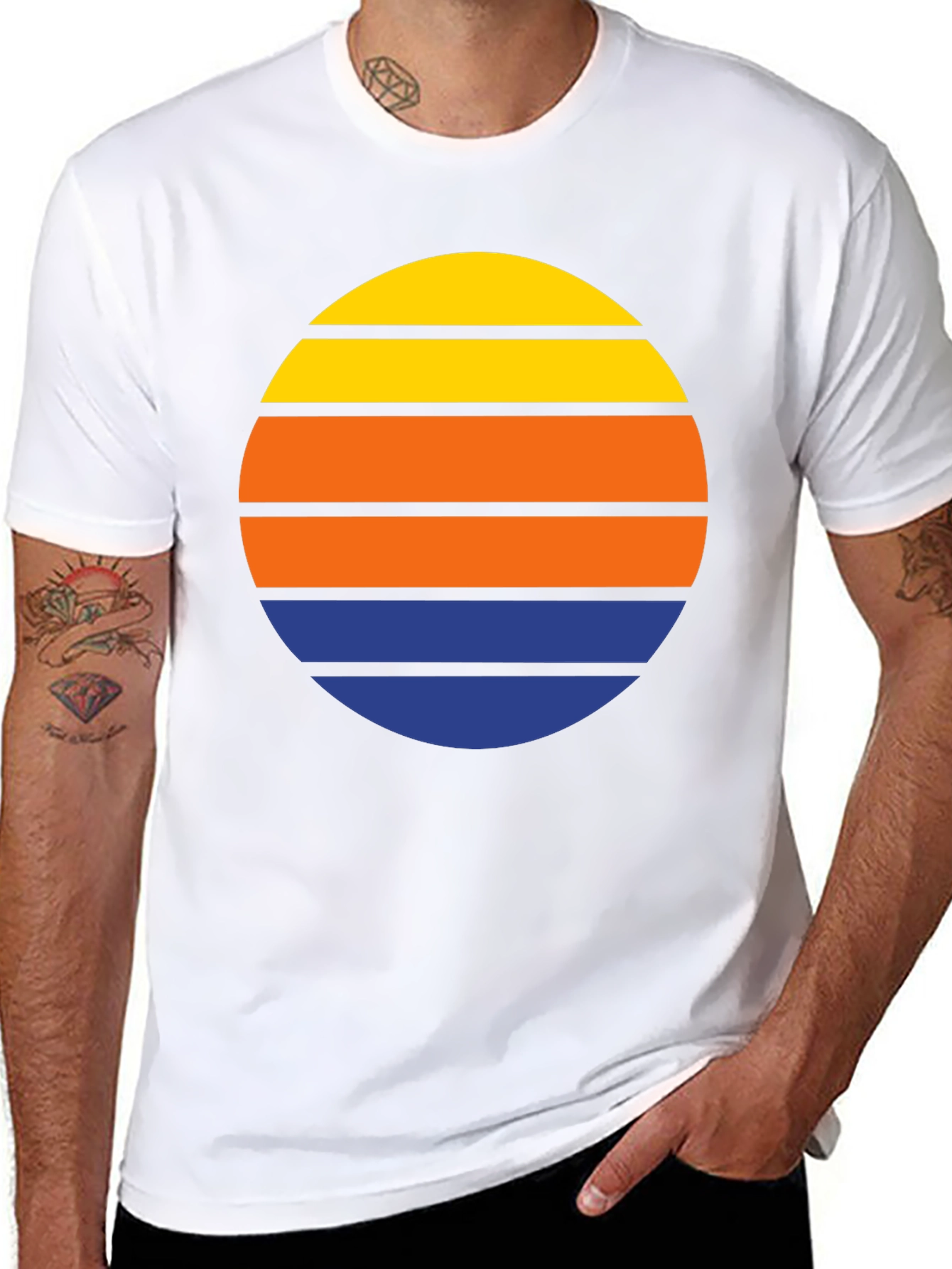 Black Retro Sunset Striped T-Shirt view 8