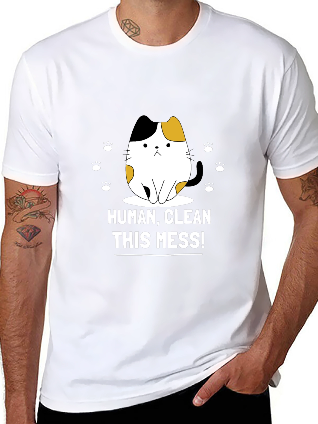 Black Funny Cat Graphic T-Shirt - Clean This Mess! view 8