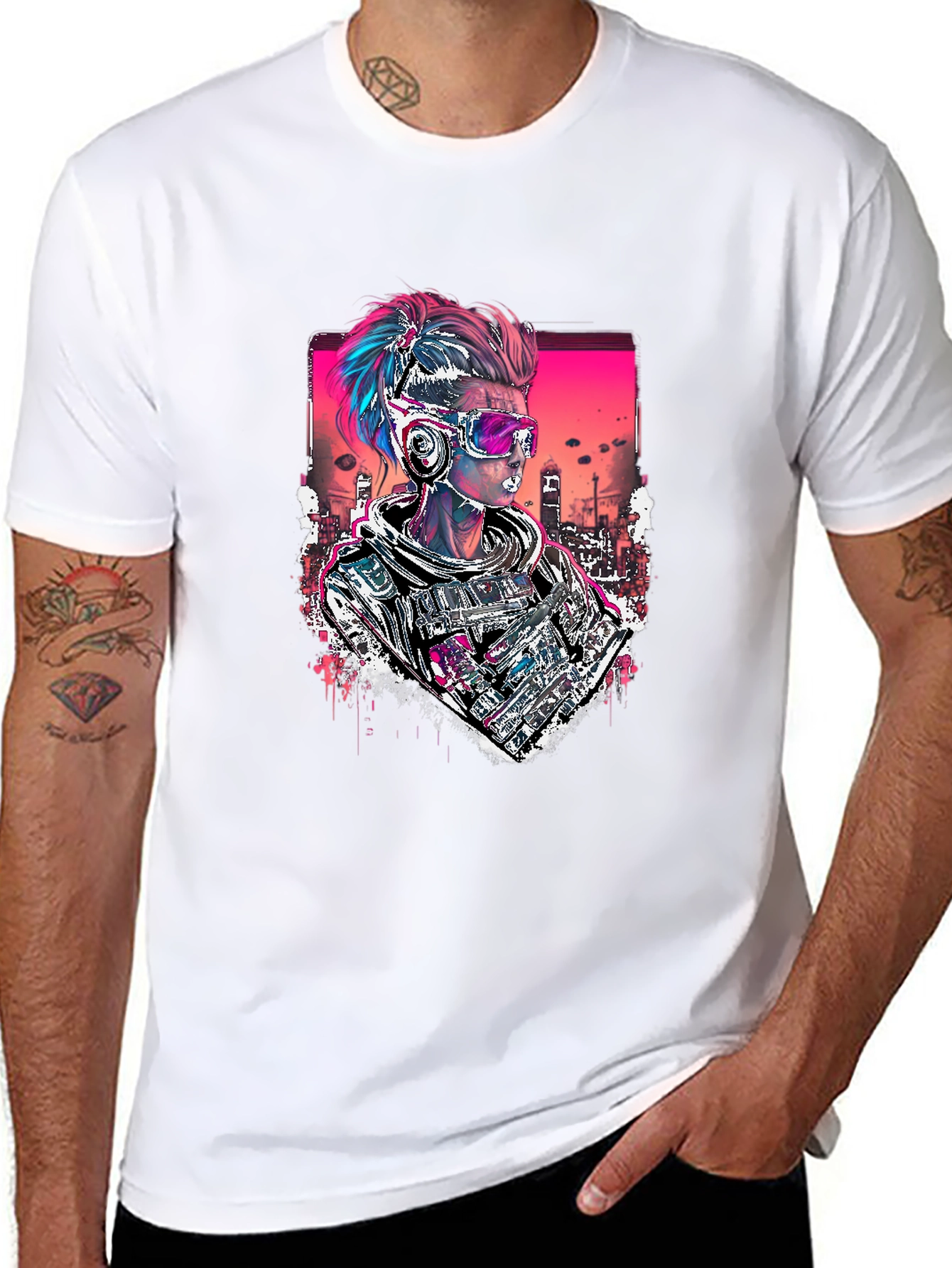 Black Cyberpunk Soldier Graphic Black Tee view 8