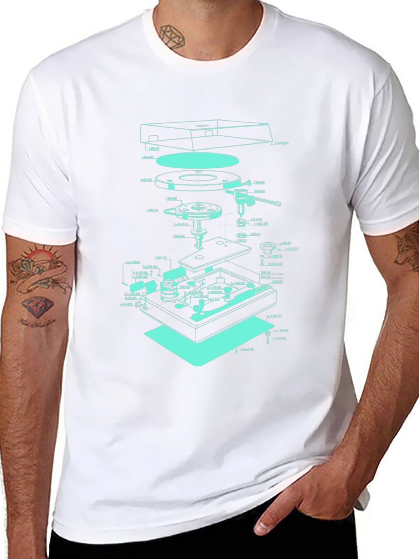 Turntable Schematic Graphic Tee - Cool Music Lover Design - 8