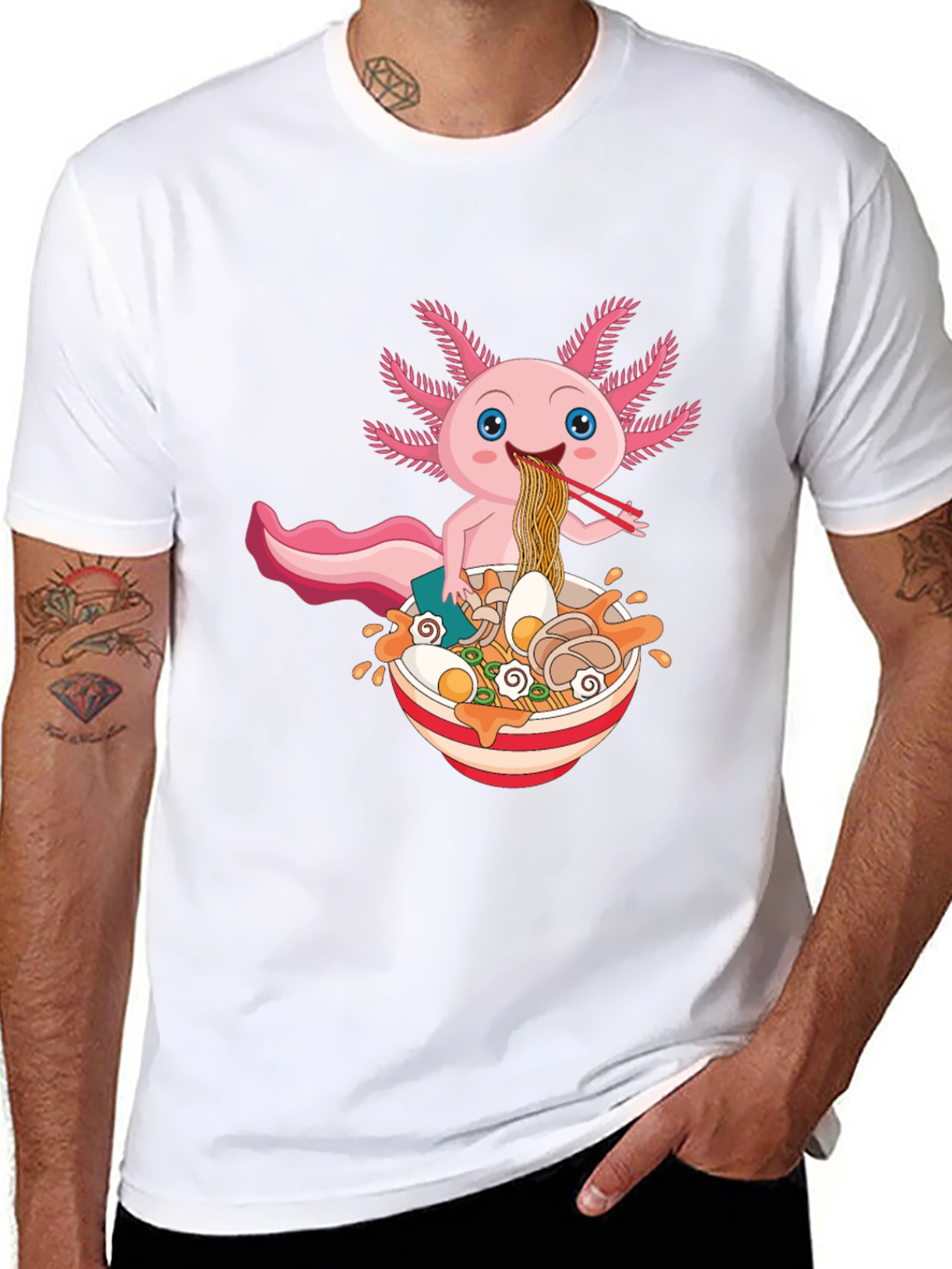 Black Axolotl Ramen T-Shirt - Cute Kawaii Noodle Lover Tee view 8