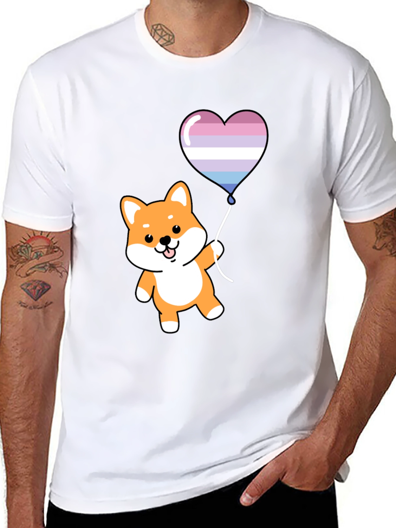 Black Shiba Inu Heart Balloon Graphic Tee view 8