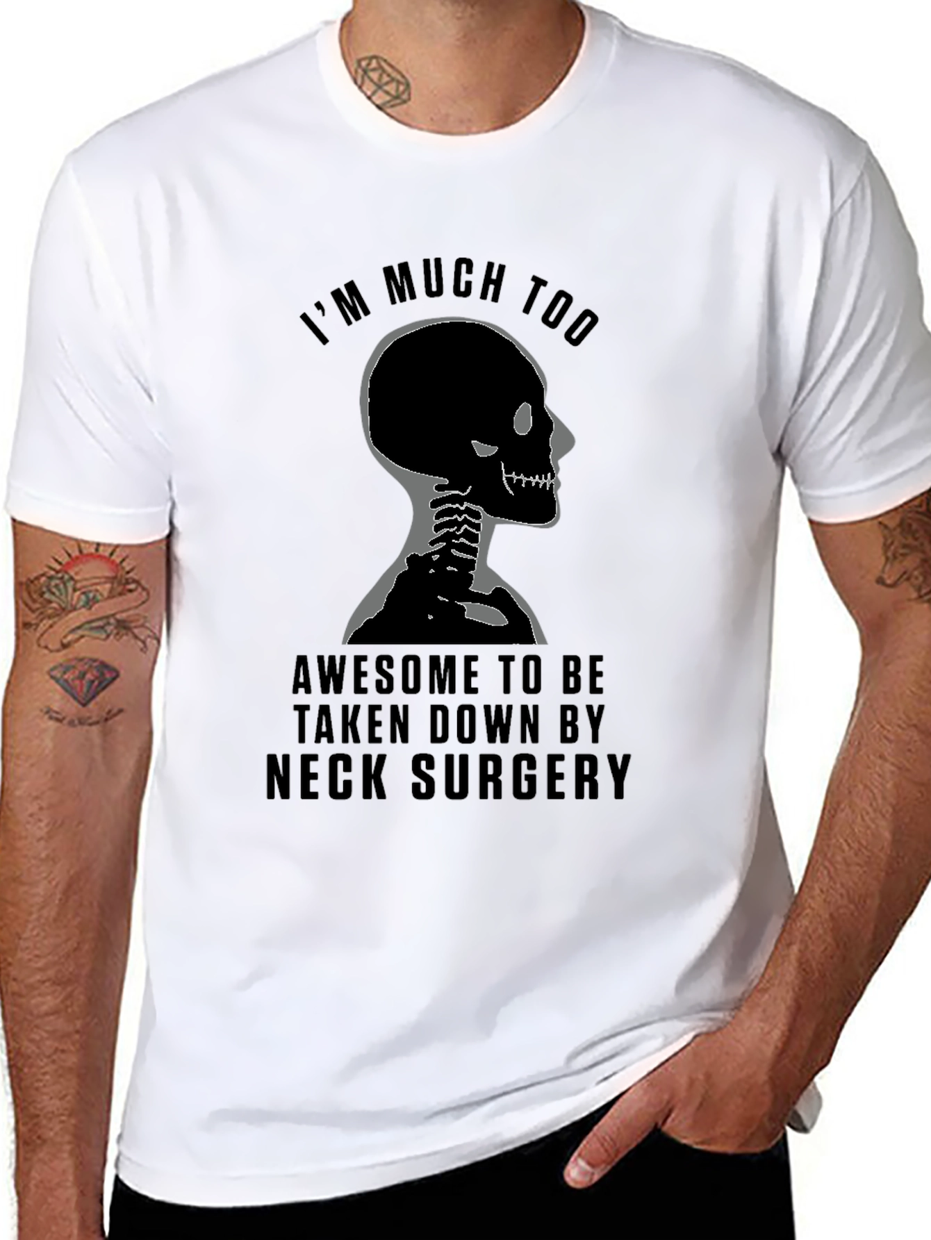 Black Humorous Neck Surgery Skeleton T-Shirt view 8