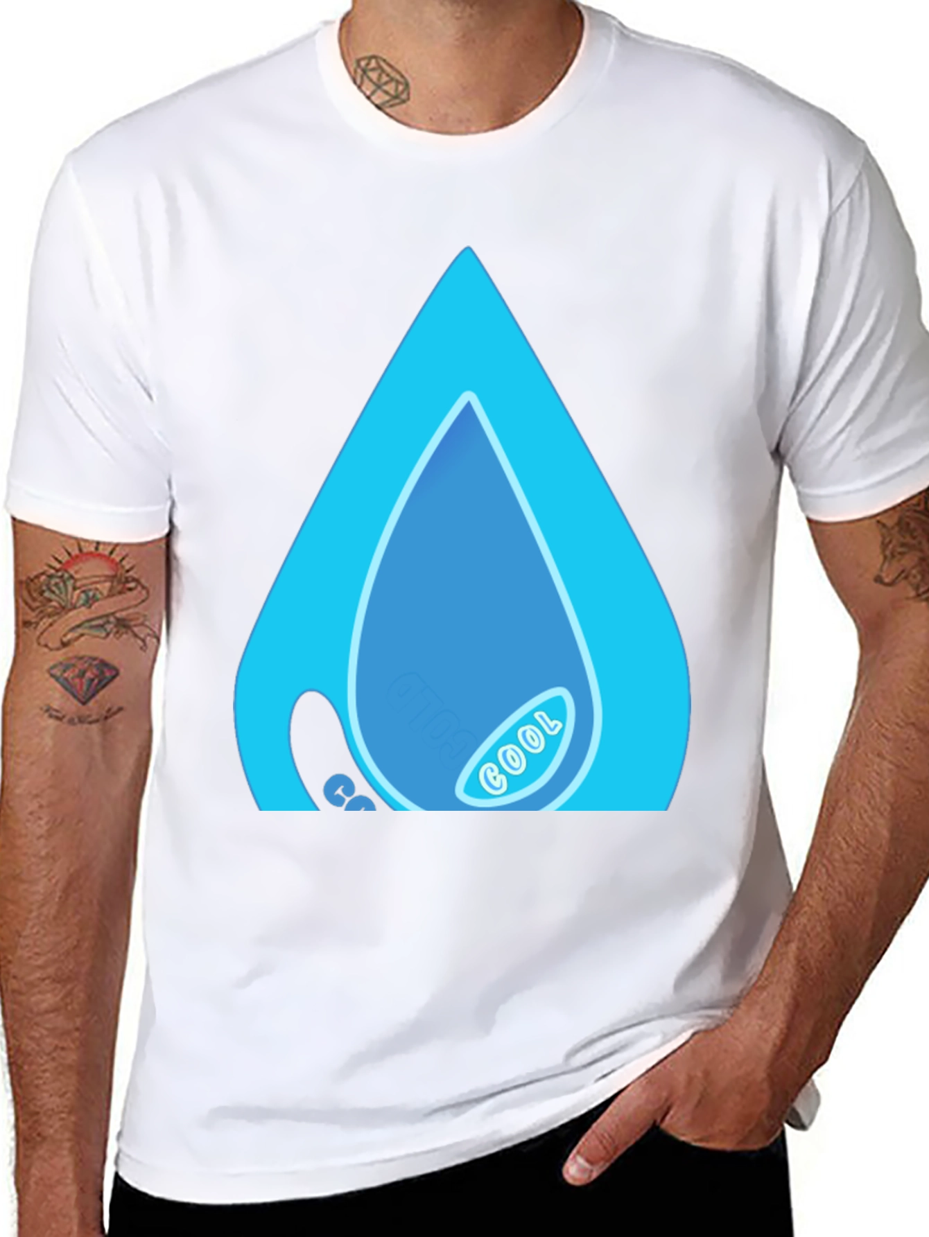 Black Cool Water Drop Graphic Black T-Shirt view 8