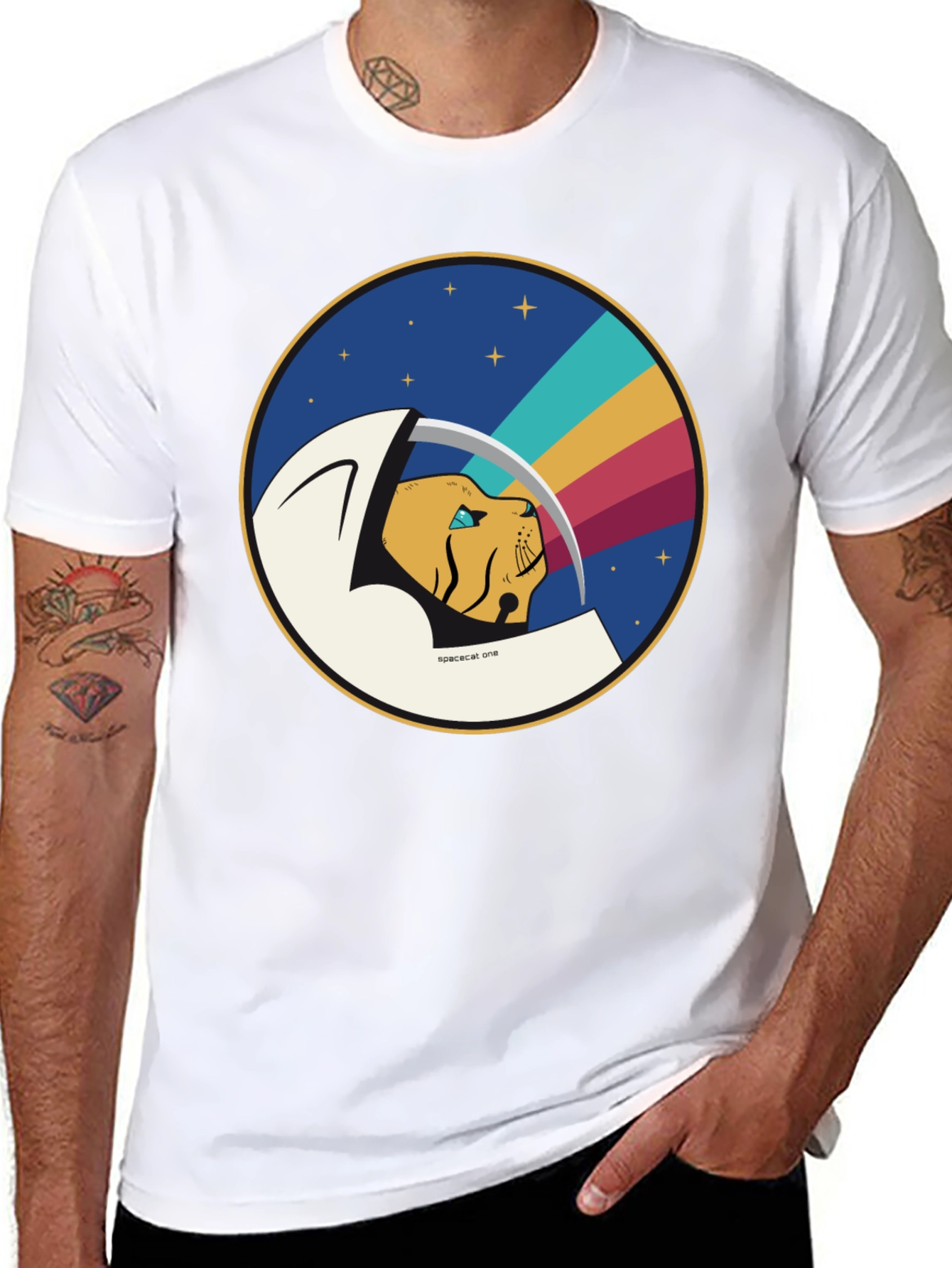 Black Space Cat One Graphic T-Shirt view 8