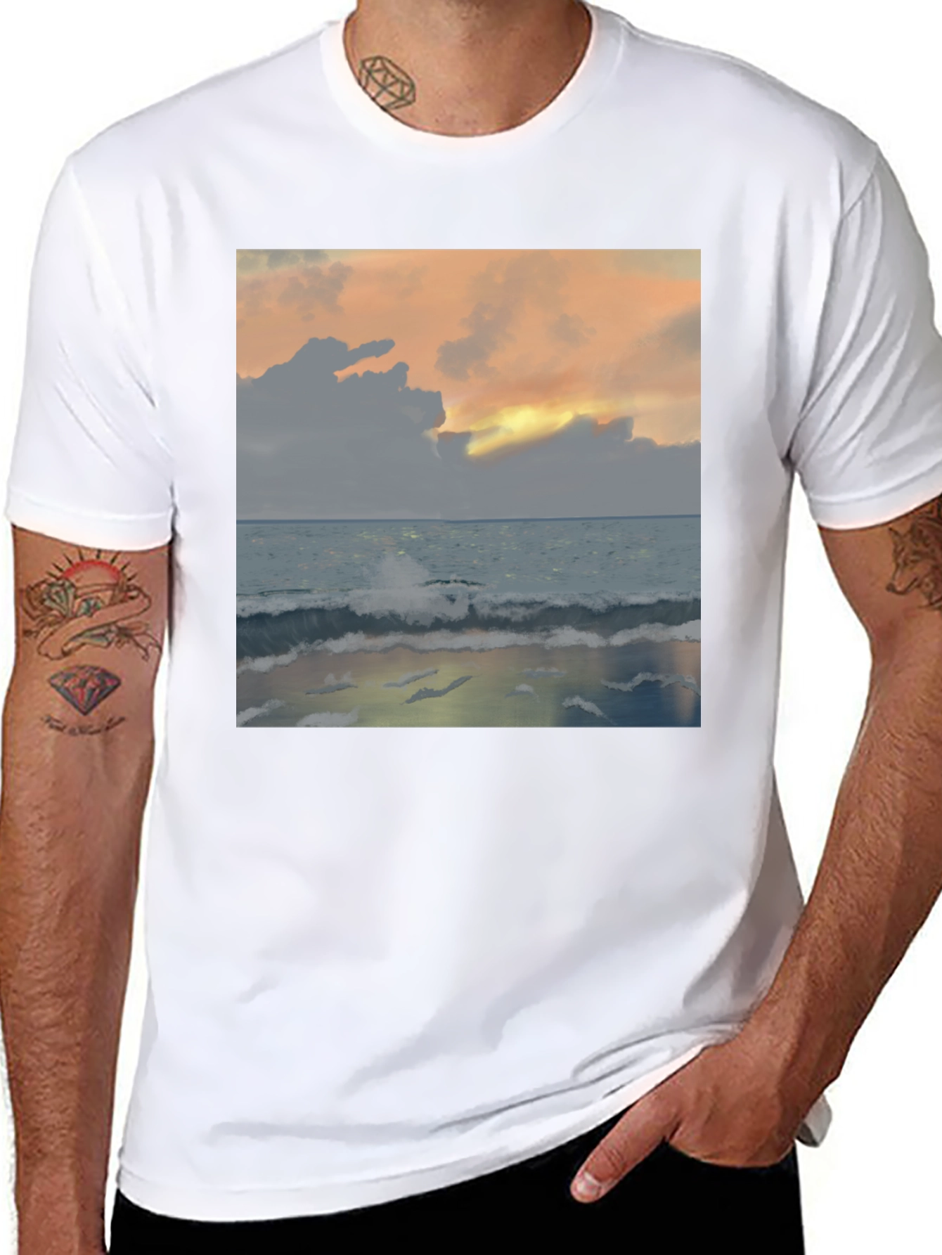 Black Ocean Sunset T-Shirt - Black Crew Neck view 8