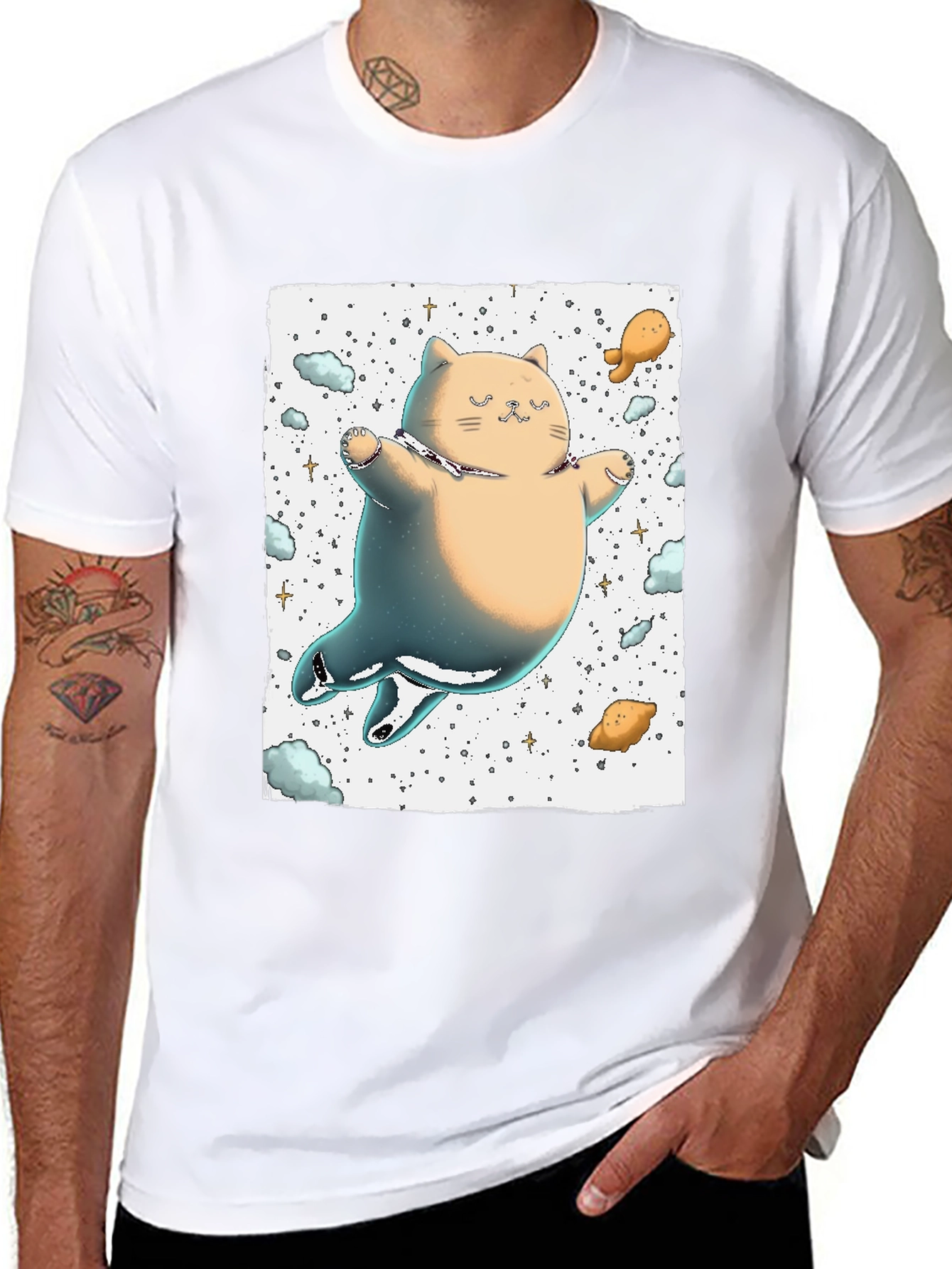 Black Space Cat T-Shirt - Adorable Feline in the Cosmos! view 8