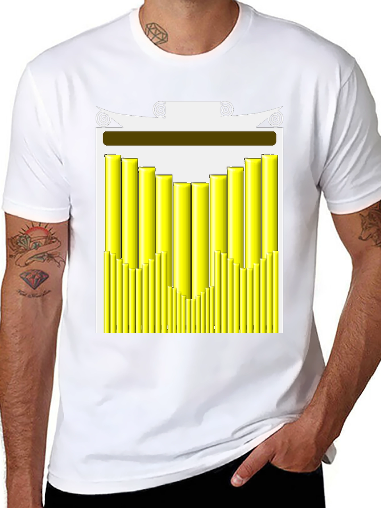 Black Abstract Graphic Tee - Modern Yellow Bars Design view 8