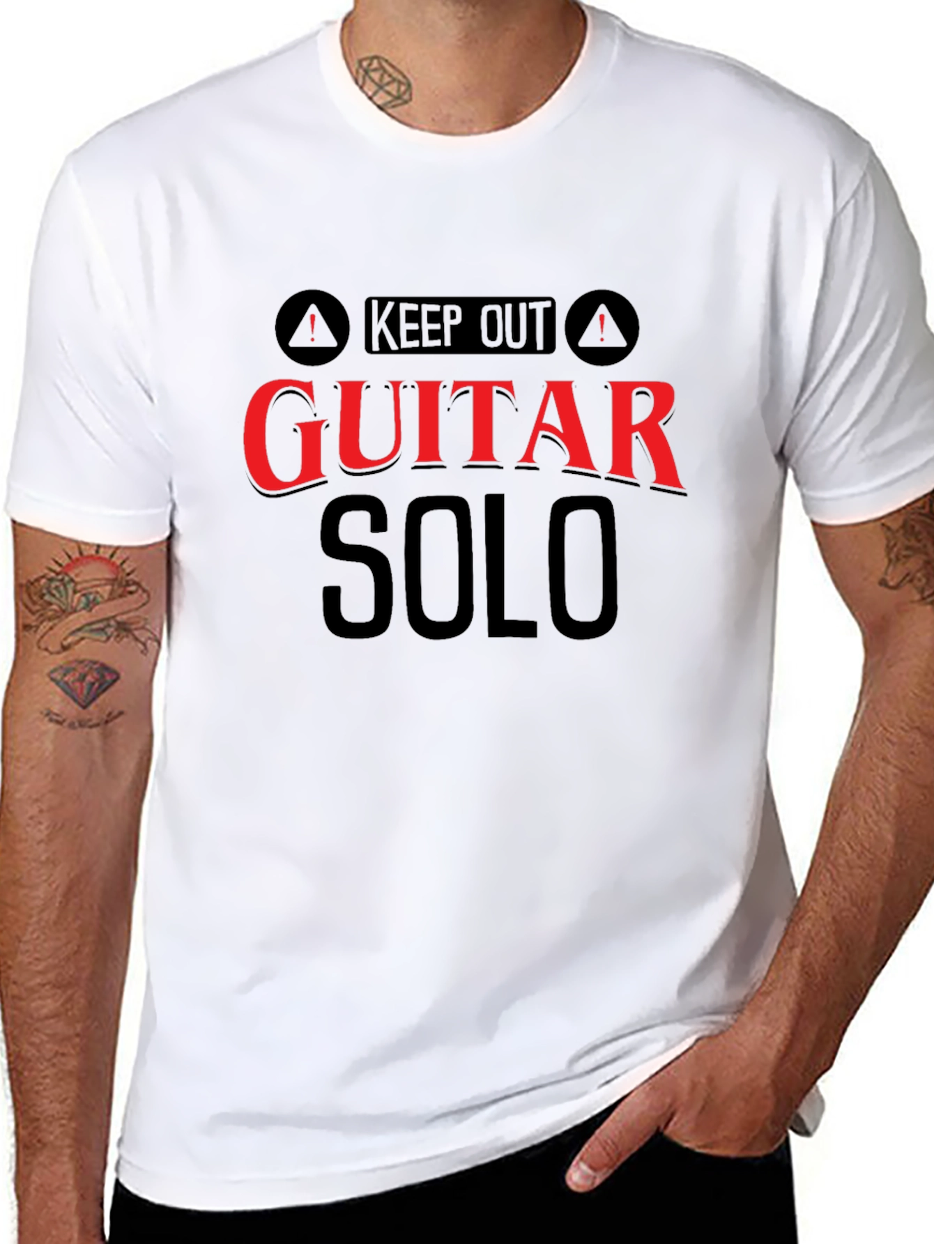 Black Keep Out Guitar Solo Funny Black T-Shirt view 8