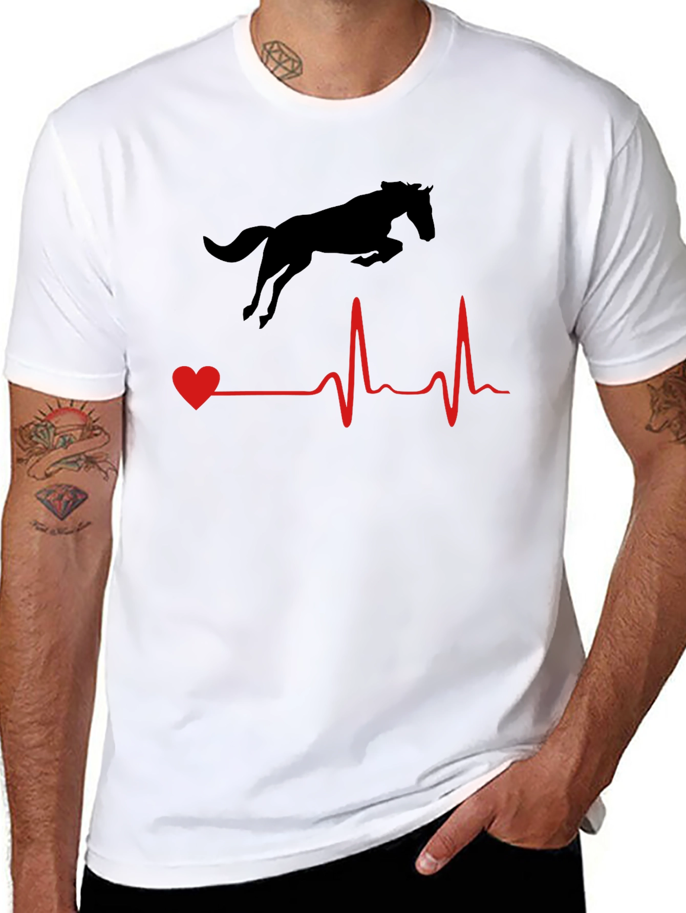 Black Horse Heartbeat Graphic Tee - Equestrian Lover Shirt view 8