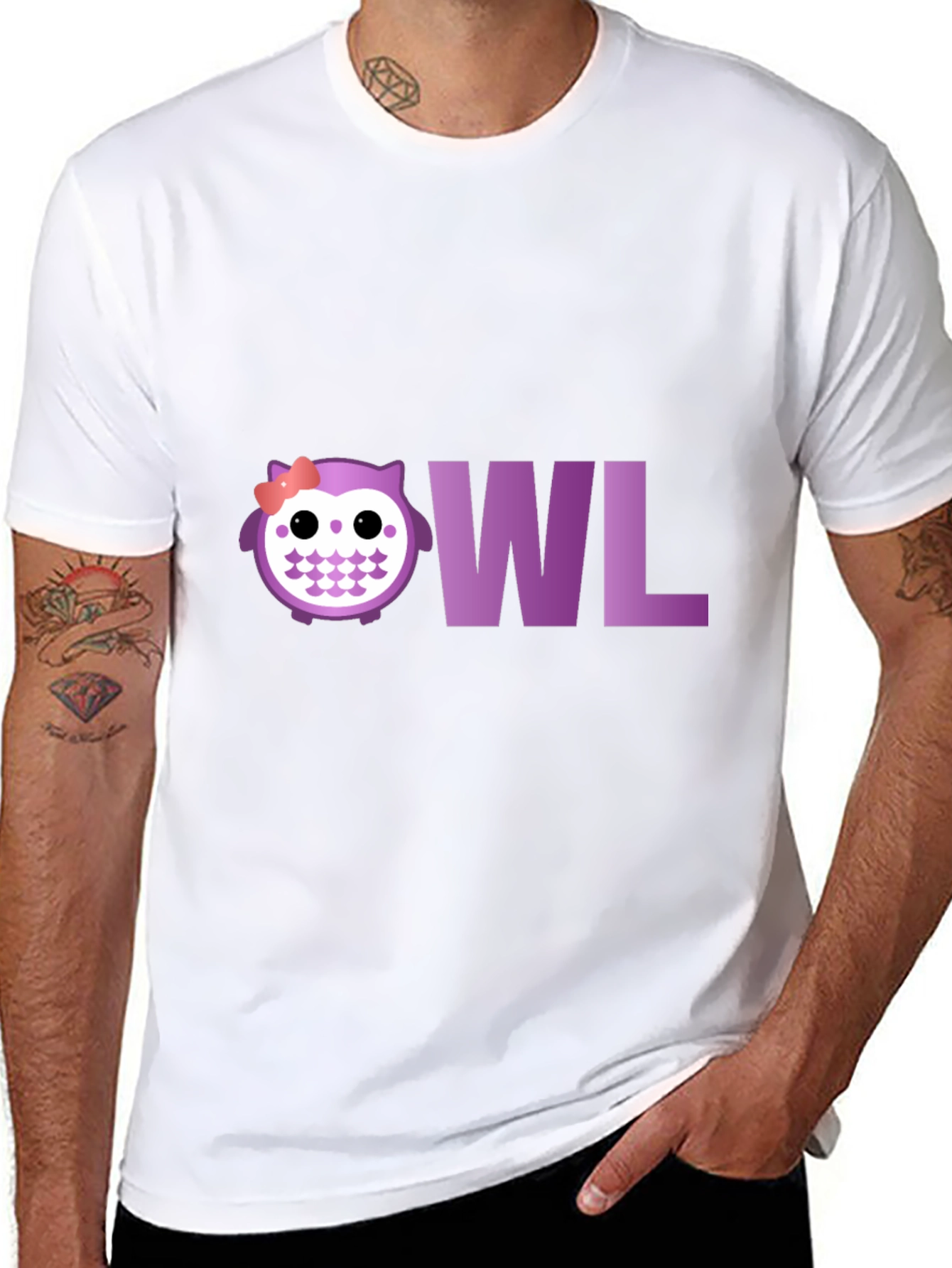 Black Cute Owl T-Shirt - Purple Graphic Tee view 8