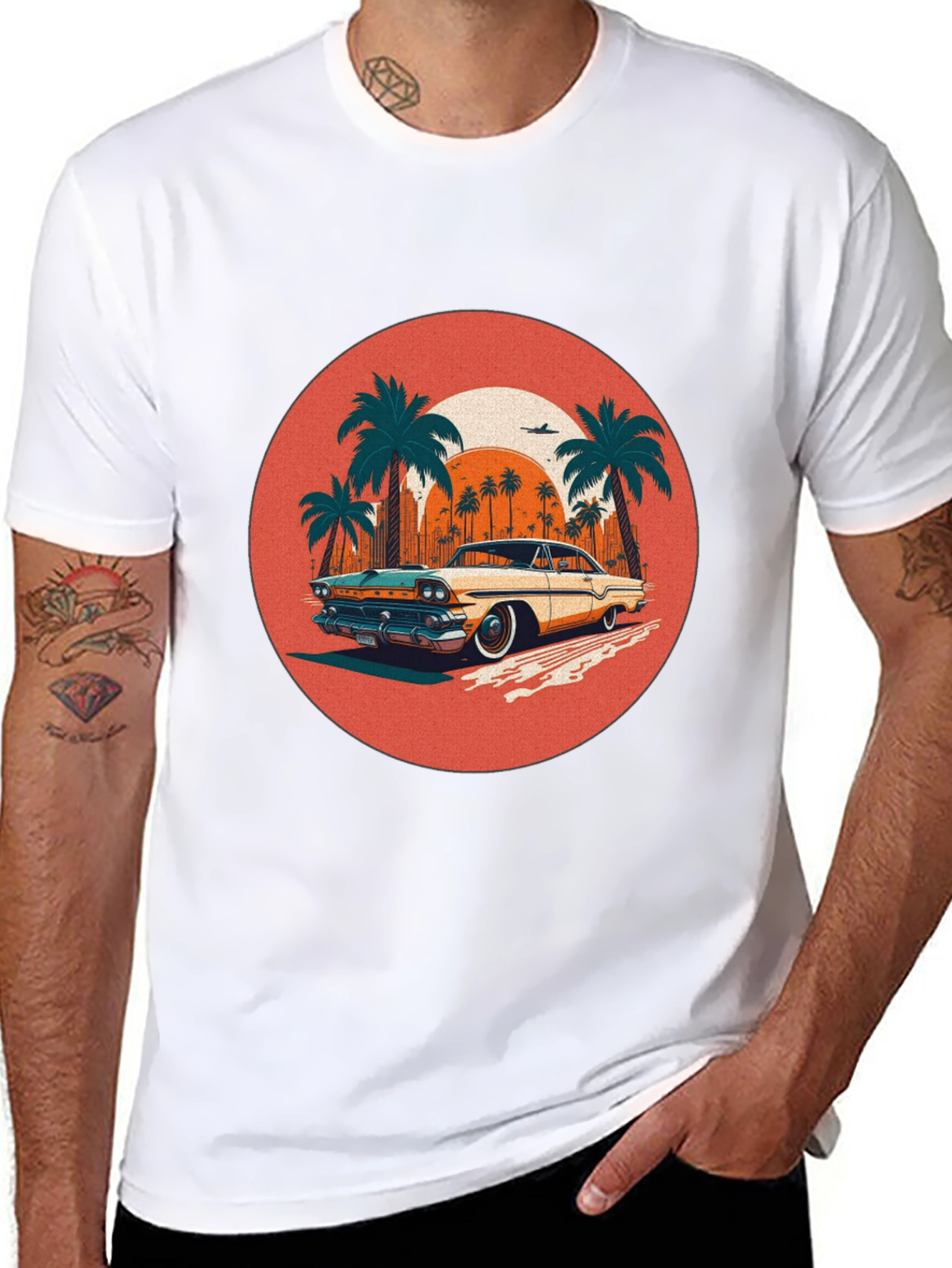 Black Retro Car & Palms Graphic Tee view 8