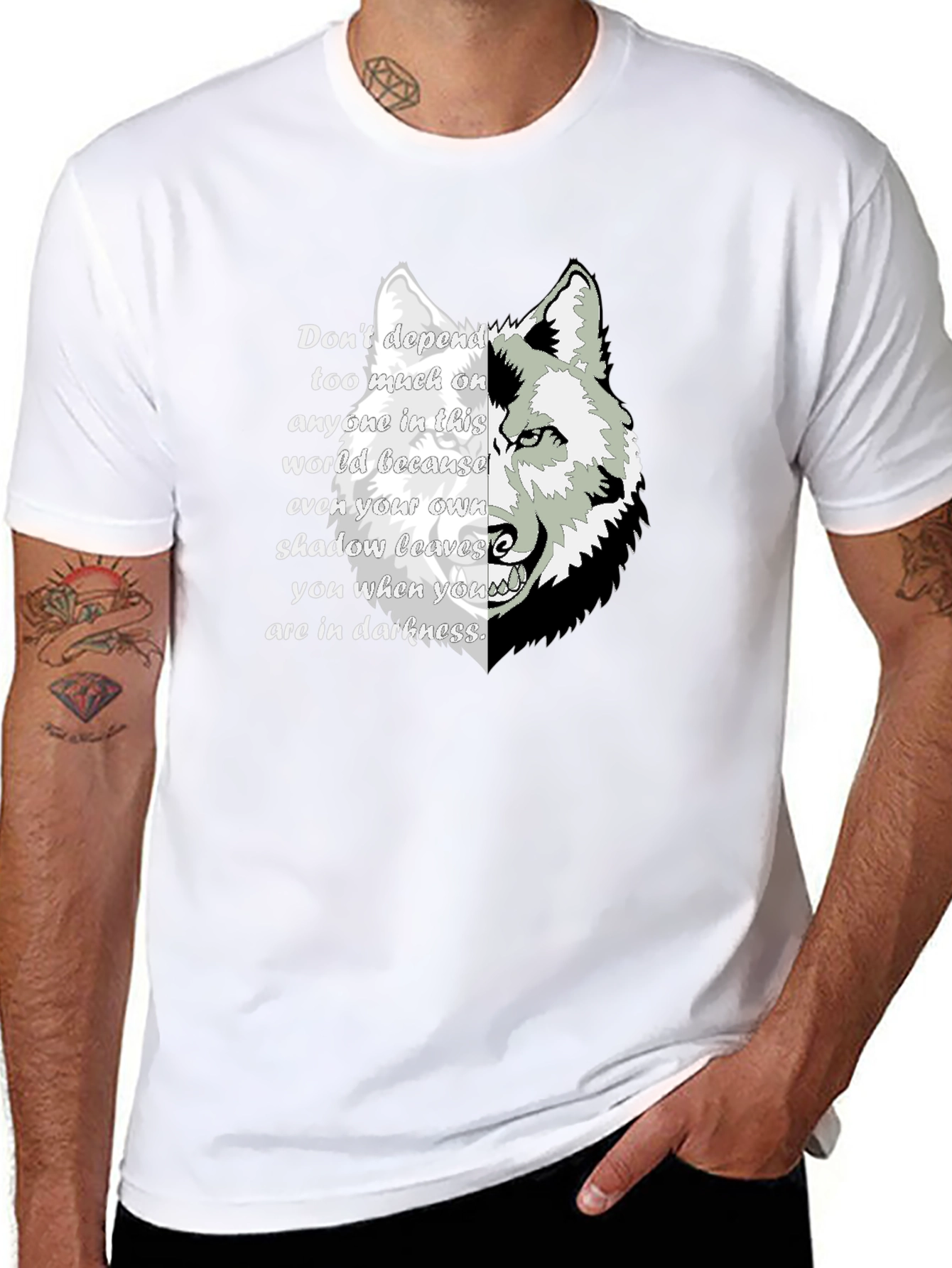 Black Wolf Shadow Graphic T-Shirt - Inspirational Quote Tee view 8