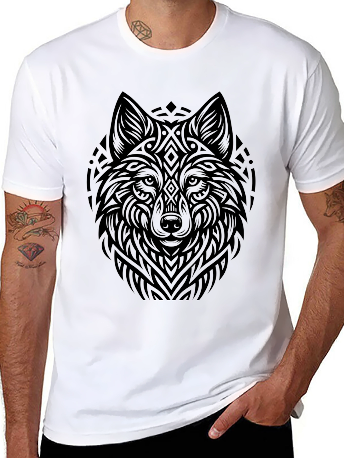 Black Wolf Graphic Print Black T-Shirt view 8