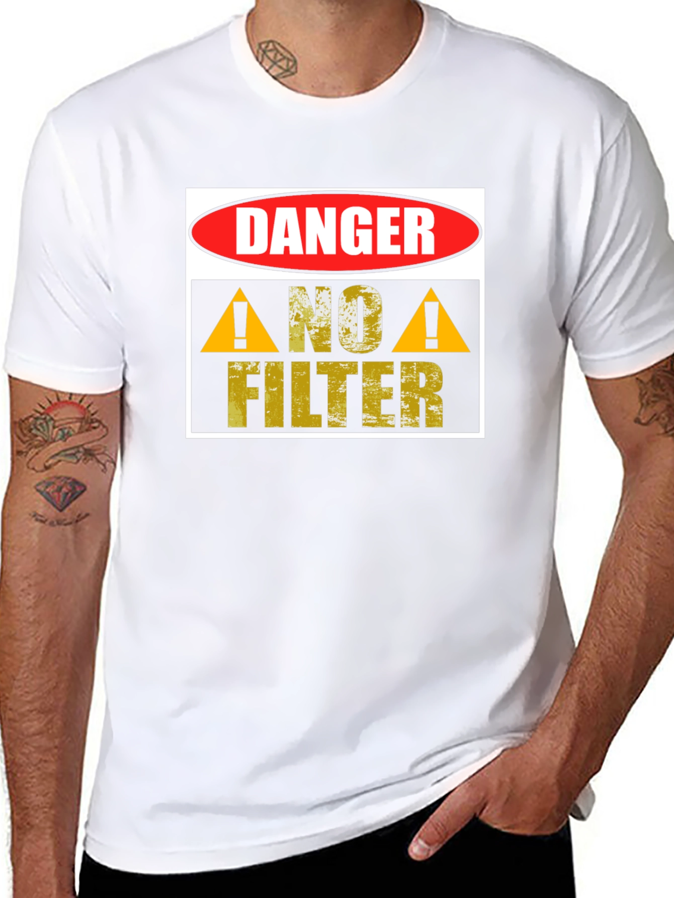 Black Danger No Filter Graphic T-Shirt view 8