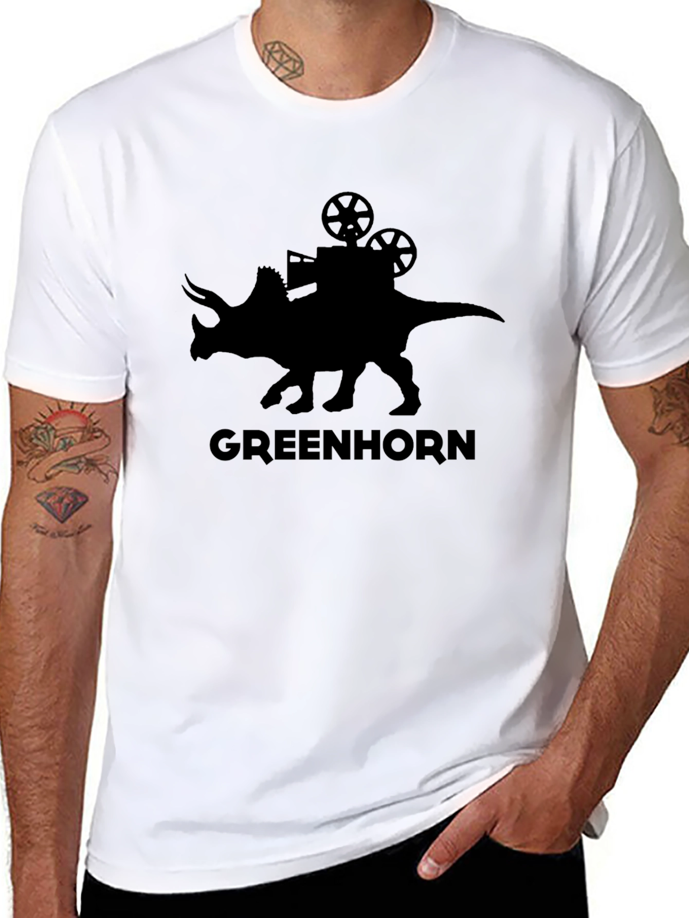 Black Greenhorn Triceratops Movie Projector Black T-Shirt view 8