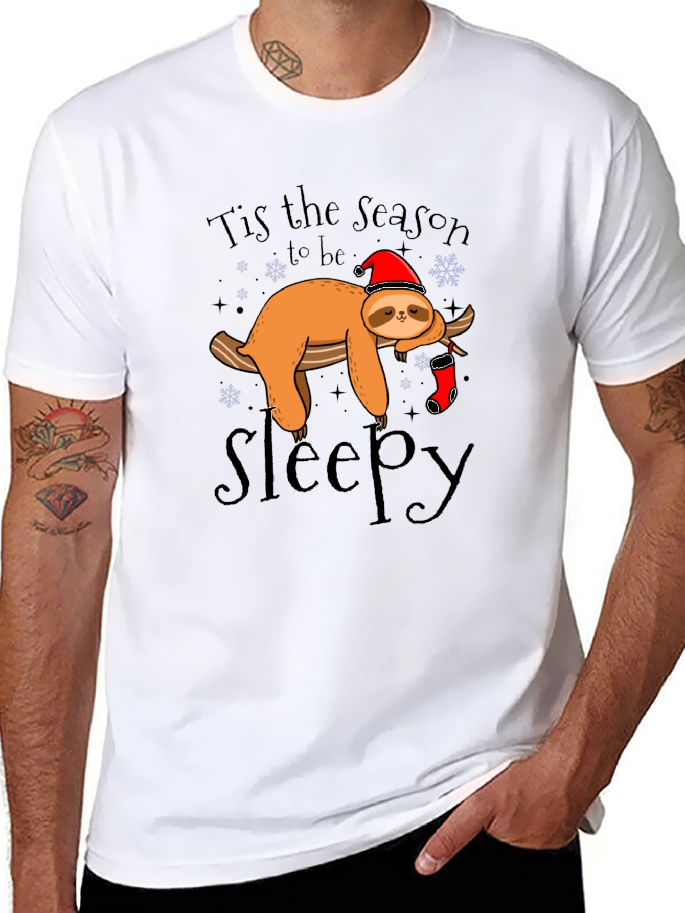 Black Tis the Season to be Sleepy Sloth Graphic T-Shirt view 8