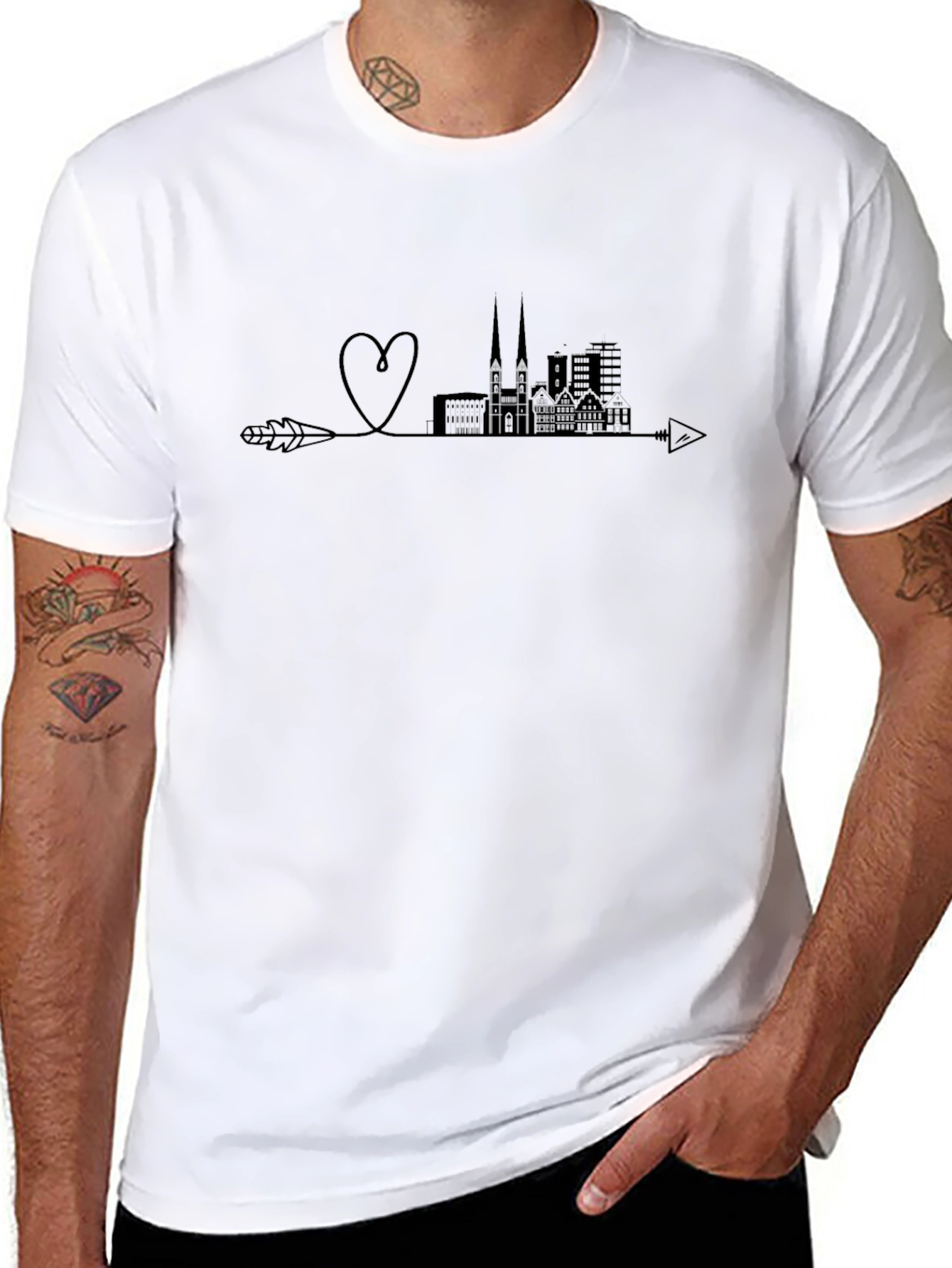 Black City Skyline Arrow T-Shirt view 8