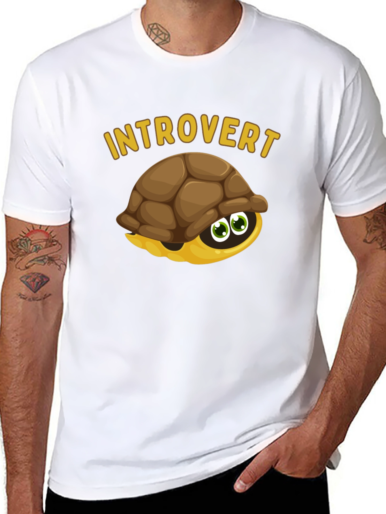 Black Introvert Turtle Graphic Tee - Funny Animal Humor T-Shirt view 8